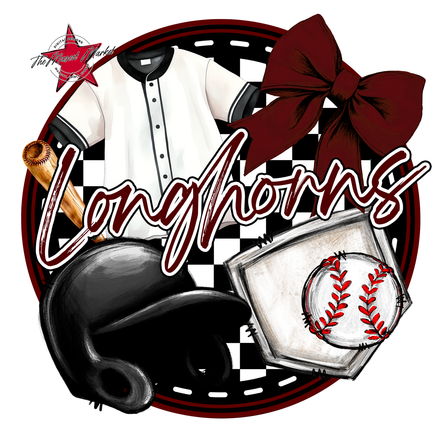 Longhorns Circle Baseball Design-Maroon