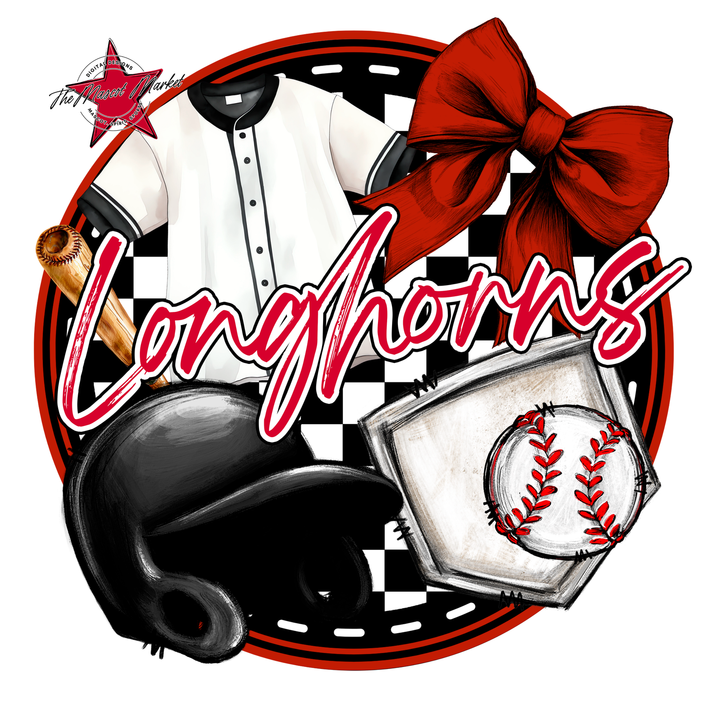 Longhorns Circle Baseball Design-Red