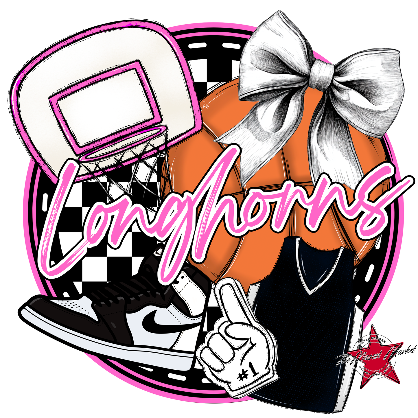 Longhorns Circle Basketball Design-Baby Pink