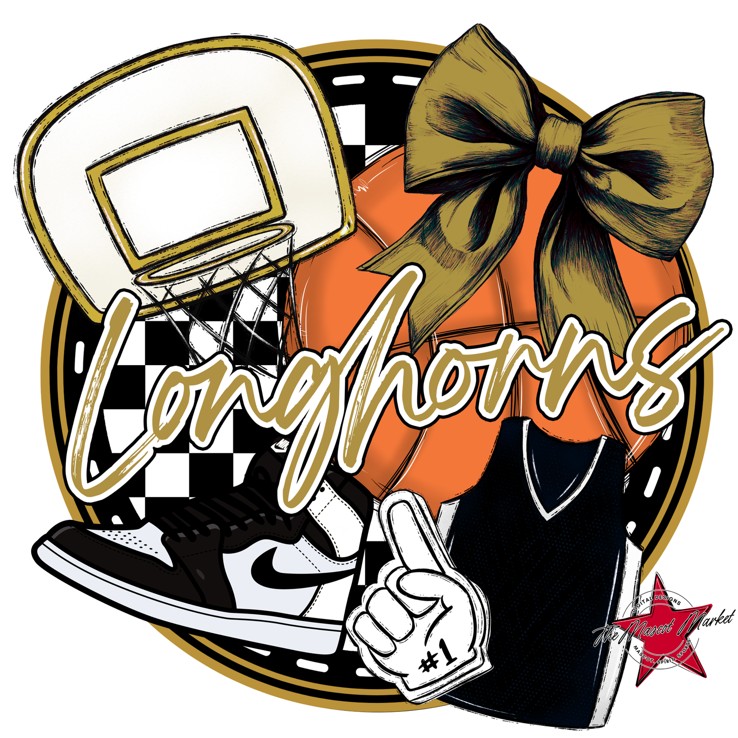 Longhorns Circle Basketball Design-Gold