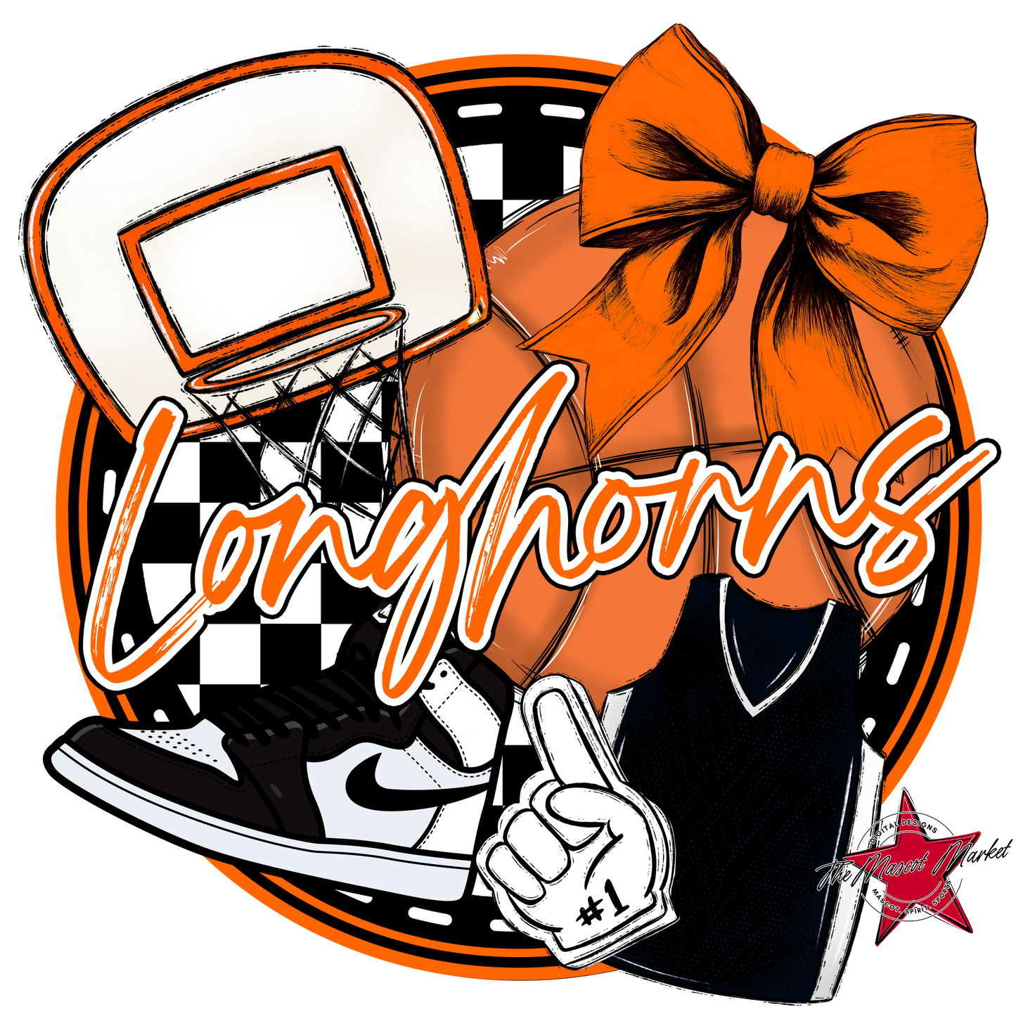 Longhorns Circle Basketball Design-Orange
