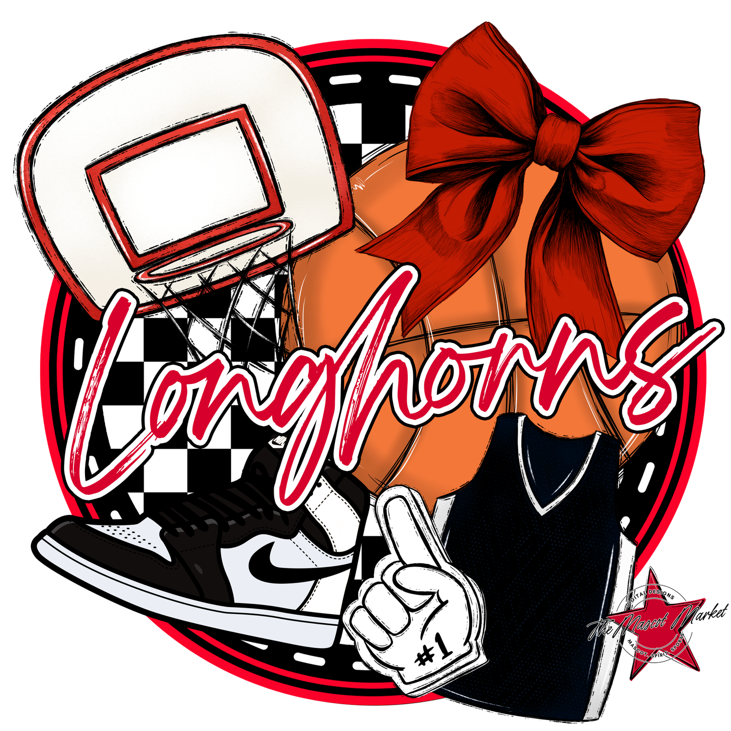 Longhorns Circle Basketball Design-Red