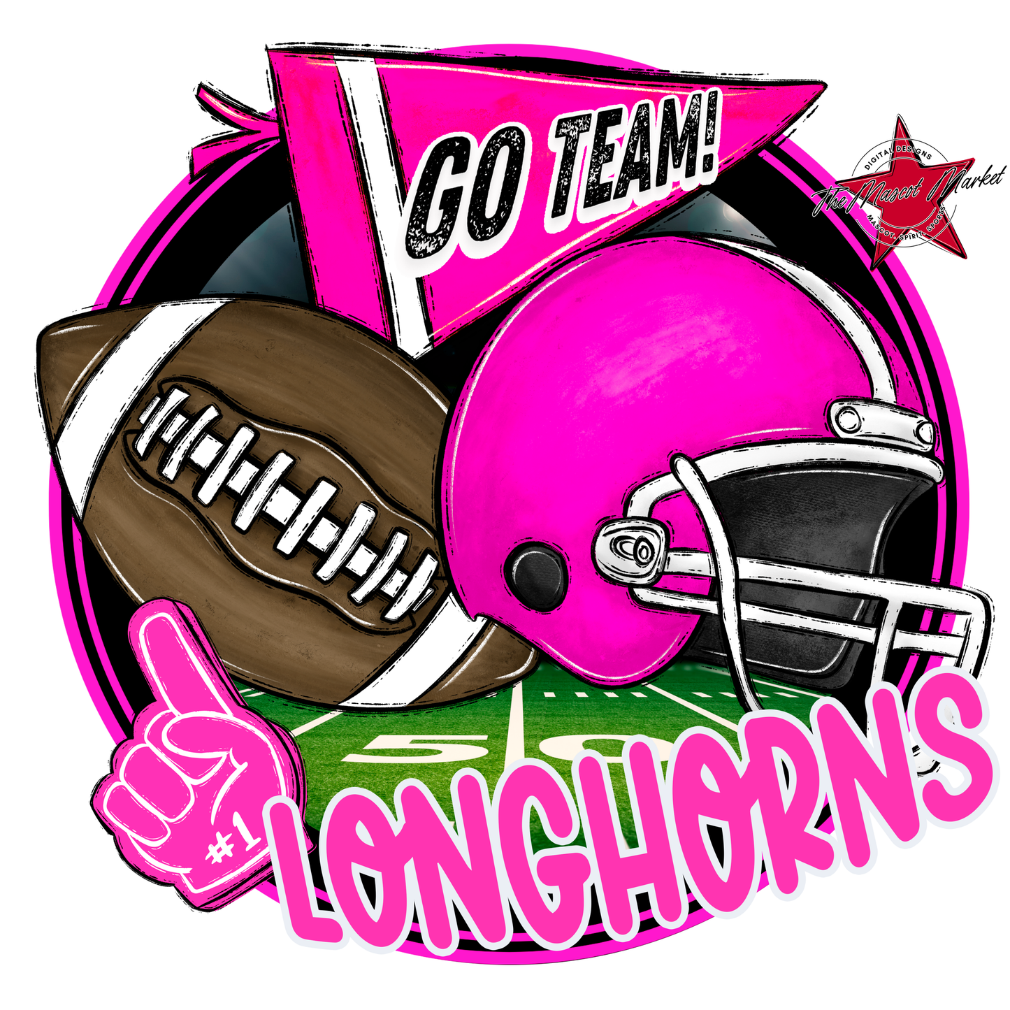 Longhorns Circle Football Design-Pink