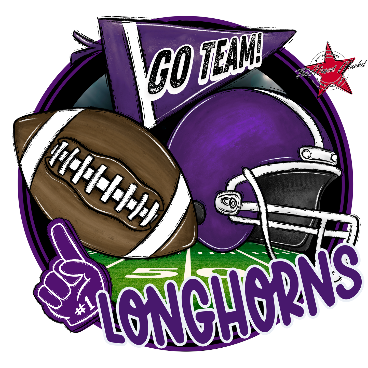Longhorns Circle Football Design-Purple
