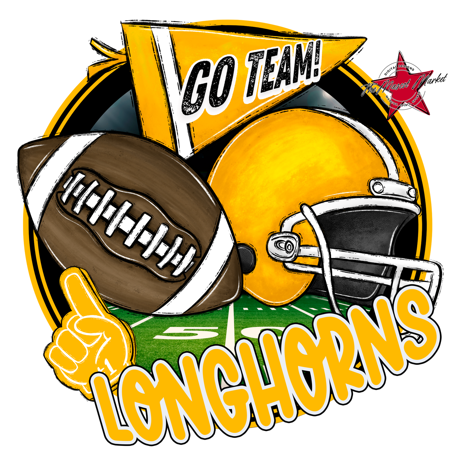 Longhorns Circle Football Design-Yellow