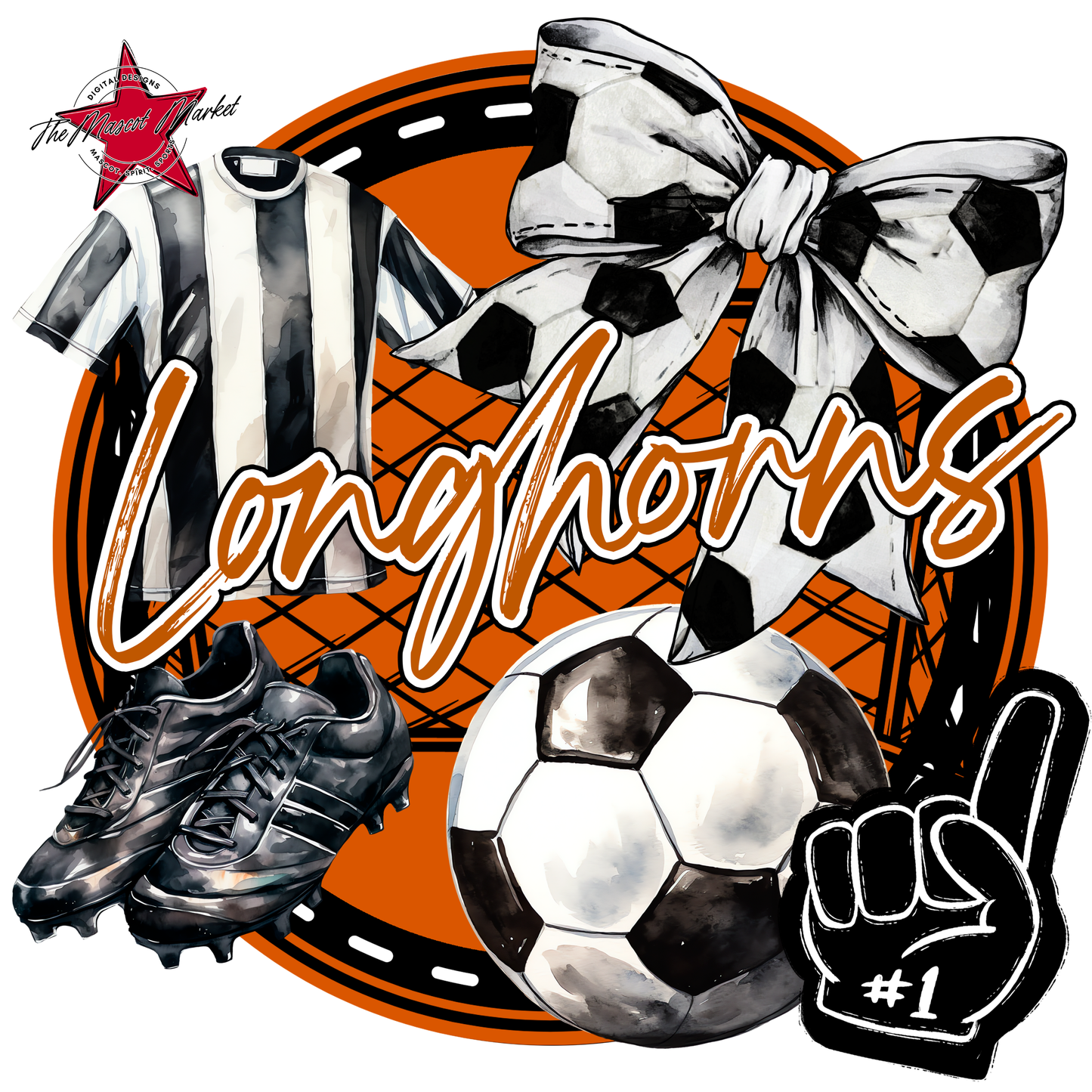 Longhorns Circle Soccer Design-Burnt Orange