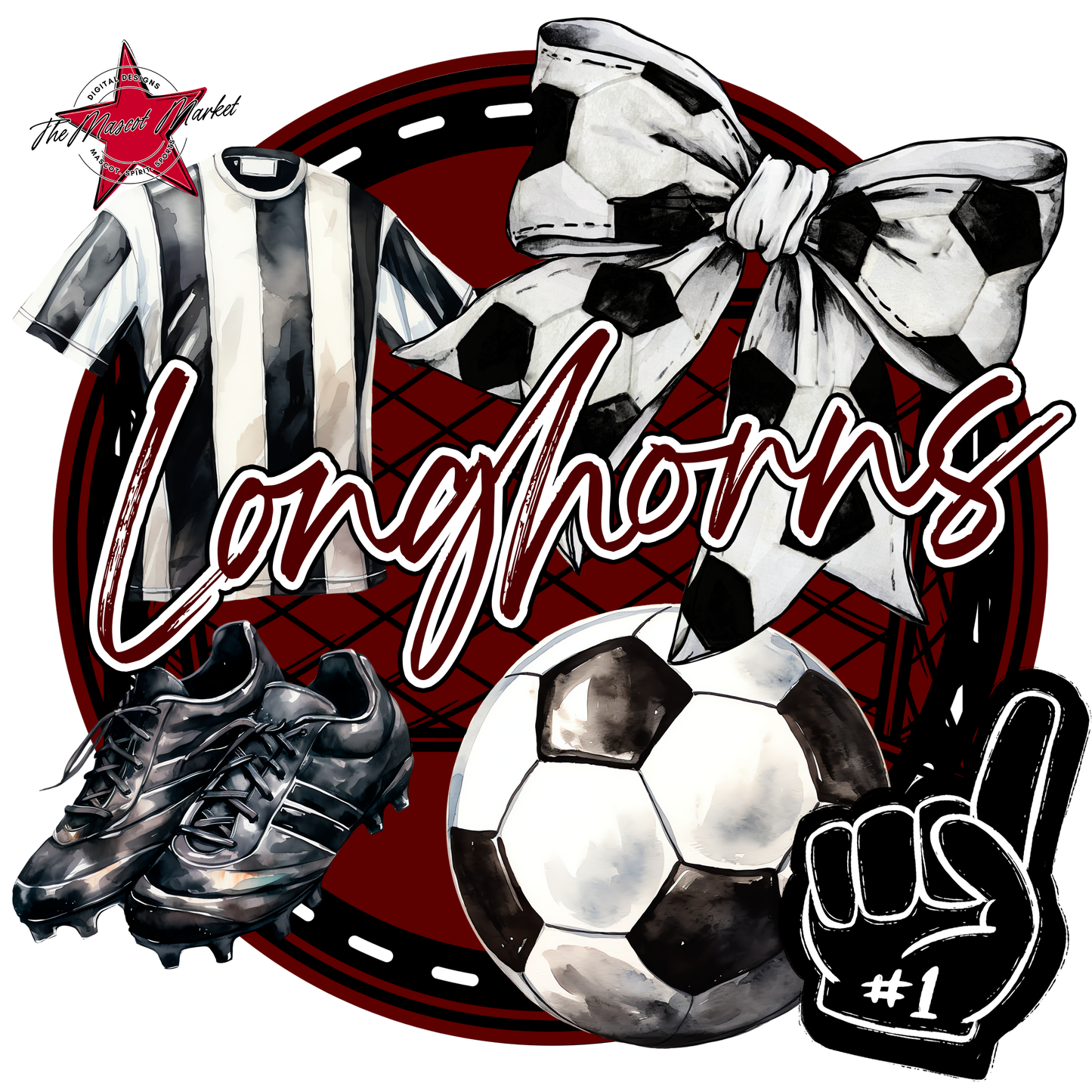 Longhorns Circle Soccer Design-Maroon