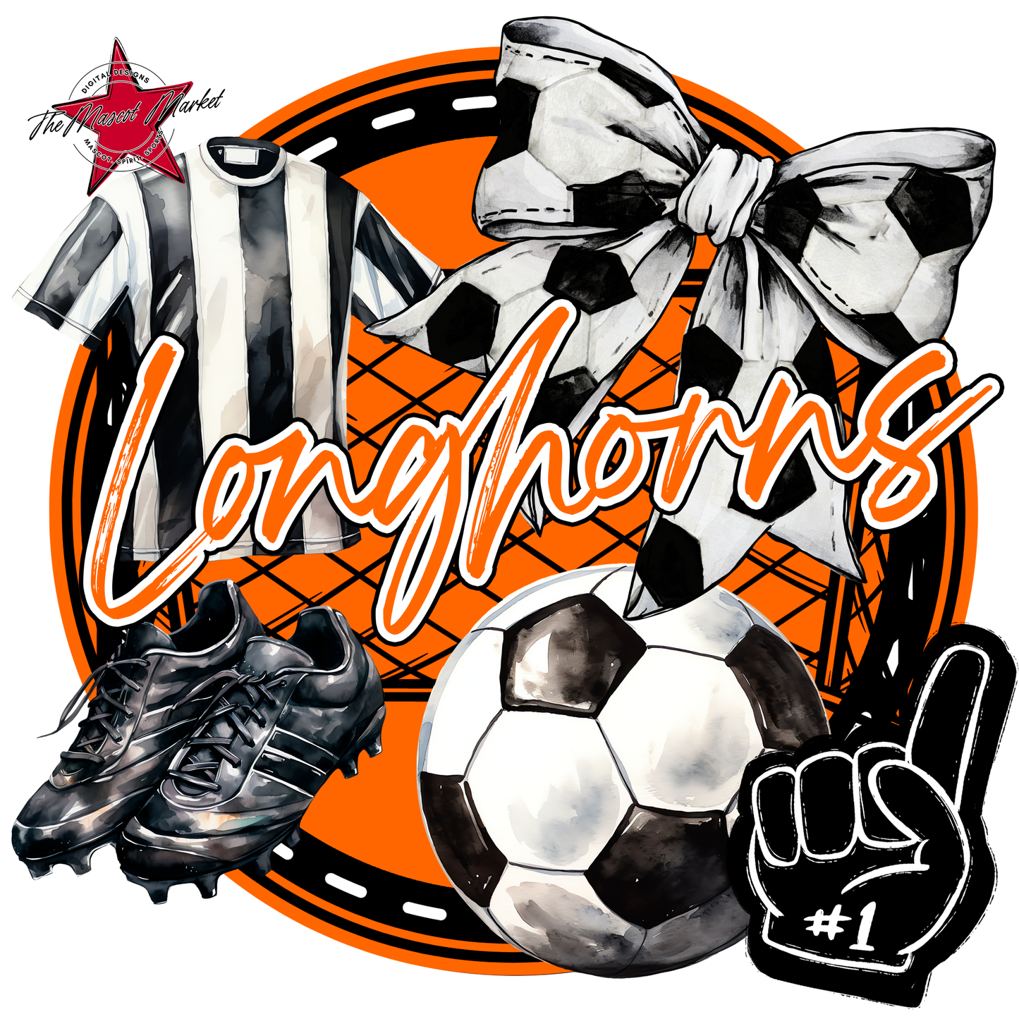 Longhorns Circle Soccer Design-Orange