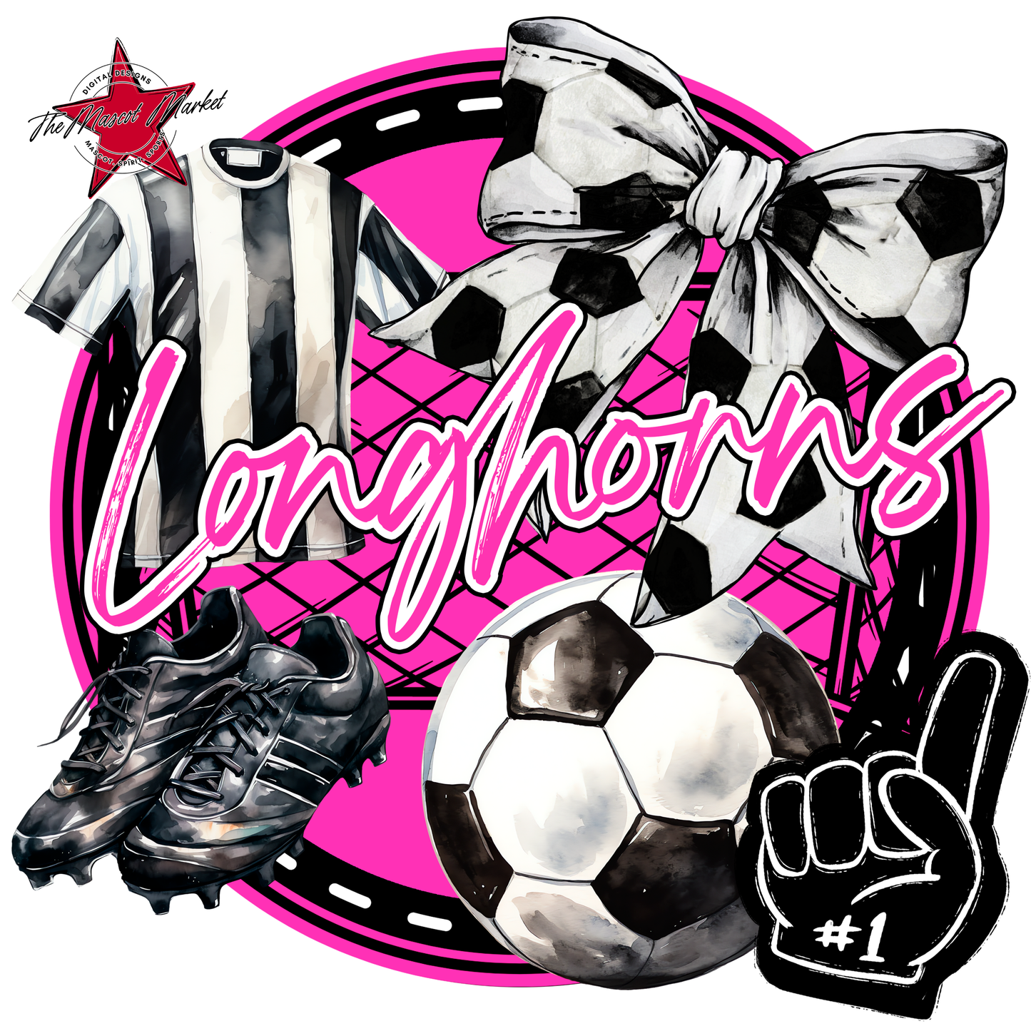 Longhorns Circle Soccer Design-Pink