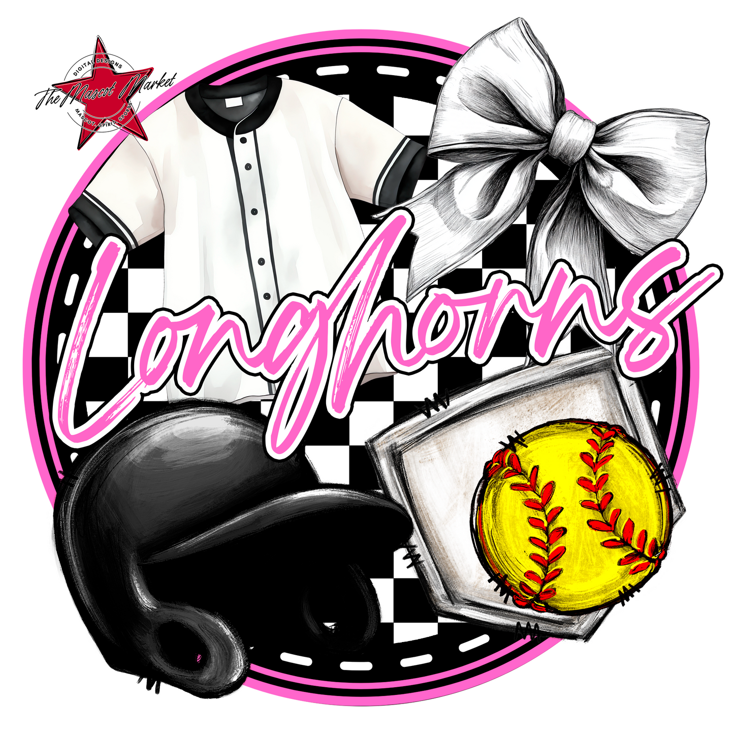 Longhorns Circle Softball Design-Baby Pink