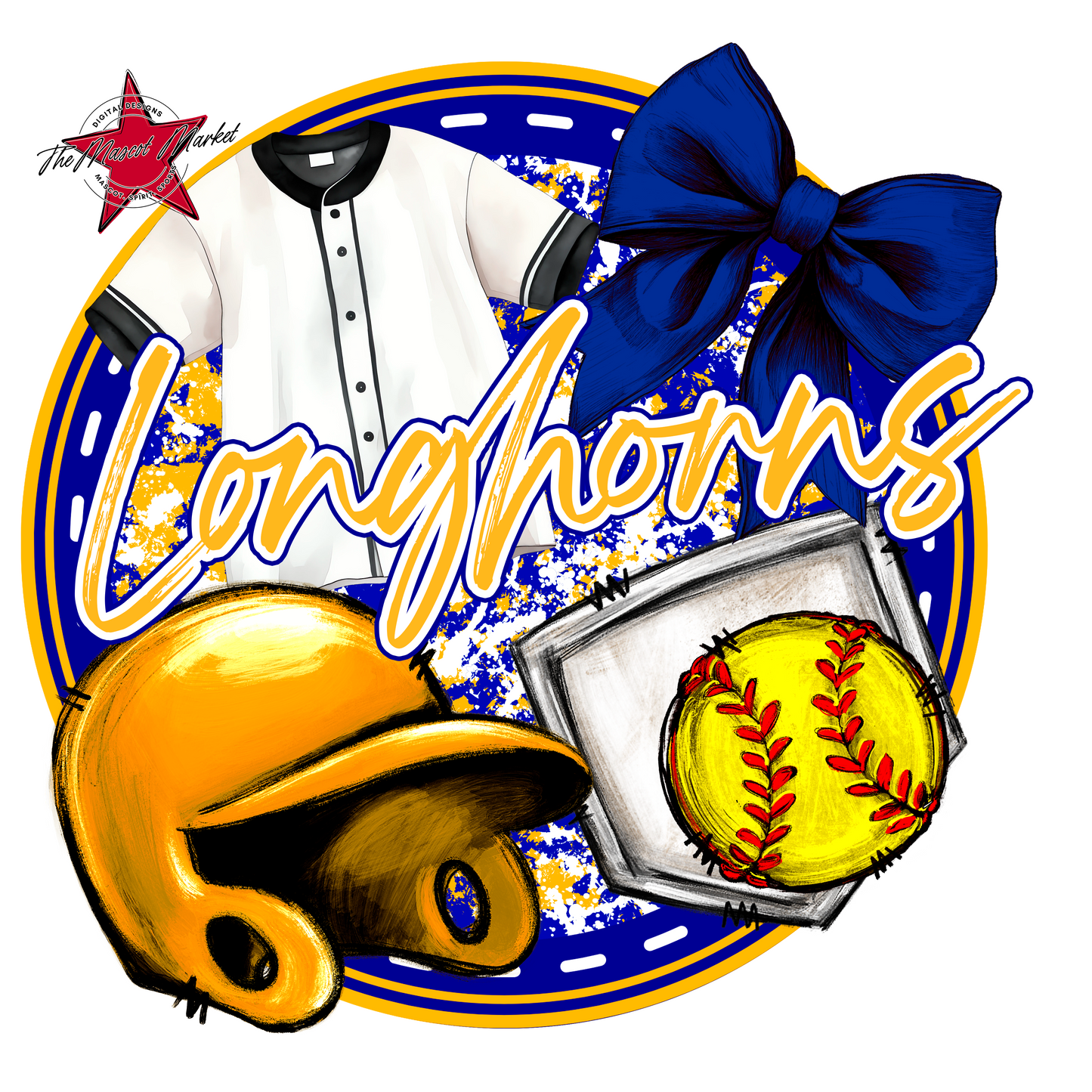 Longhorns Circle Softball Design-Blue-Yellow
