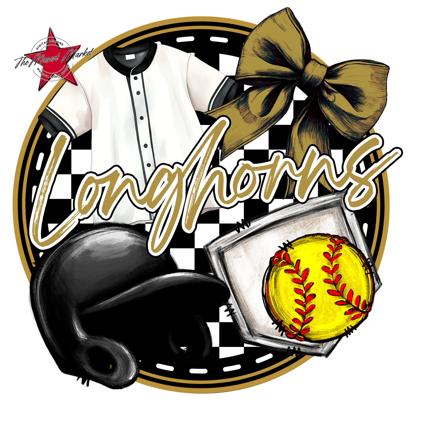 Longhorns Circle Softball Design-Gold