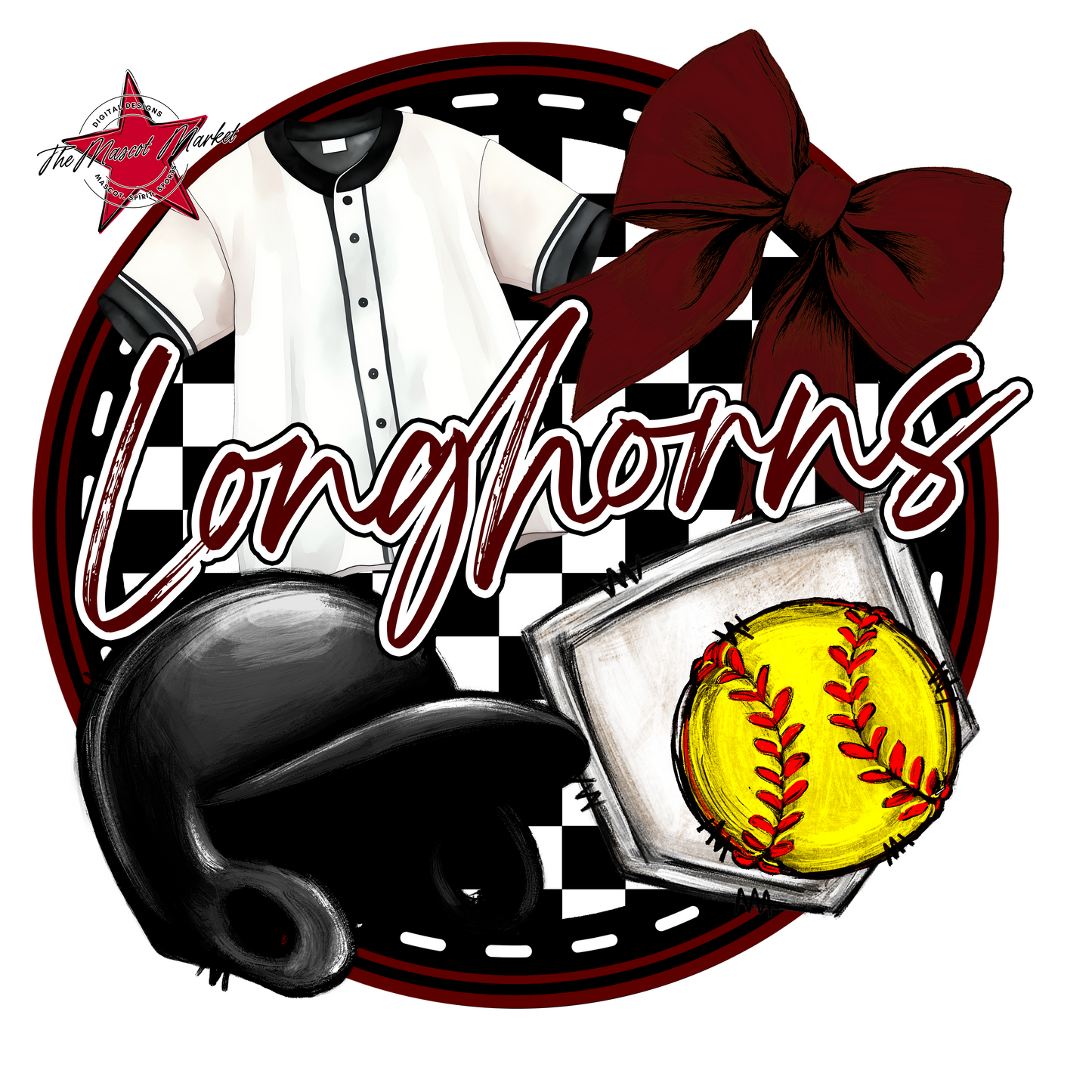 Longhorns Circle Softball Design-Maroon