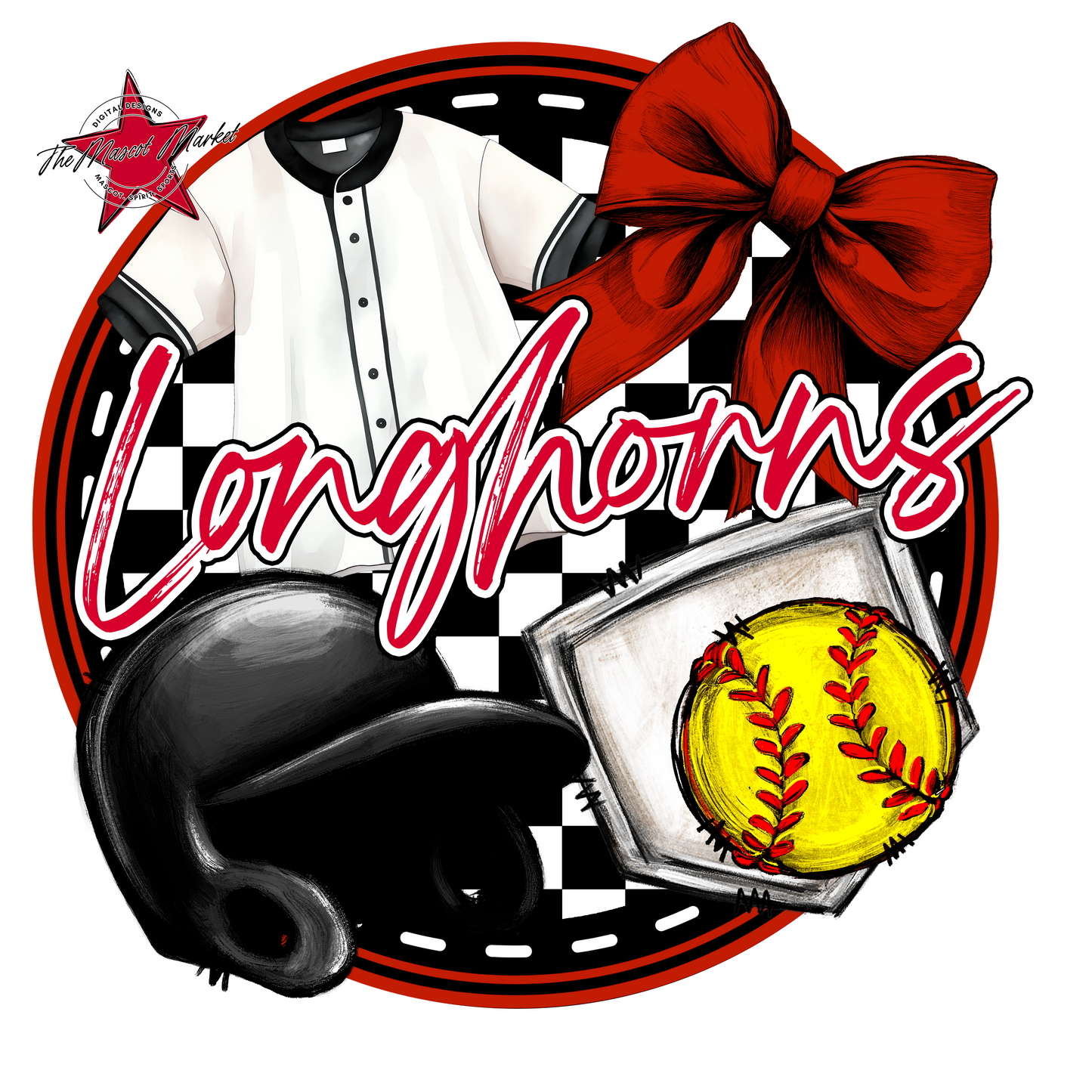 Longhorns Circle Softball Design-Red