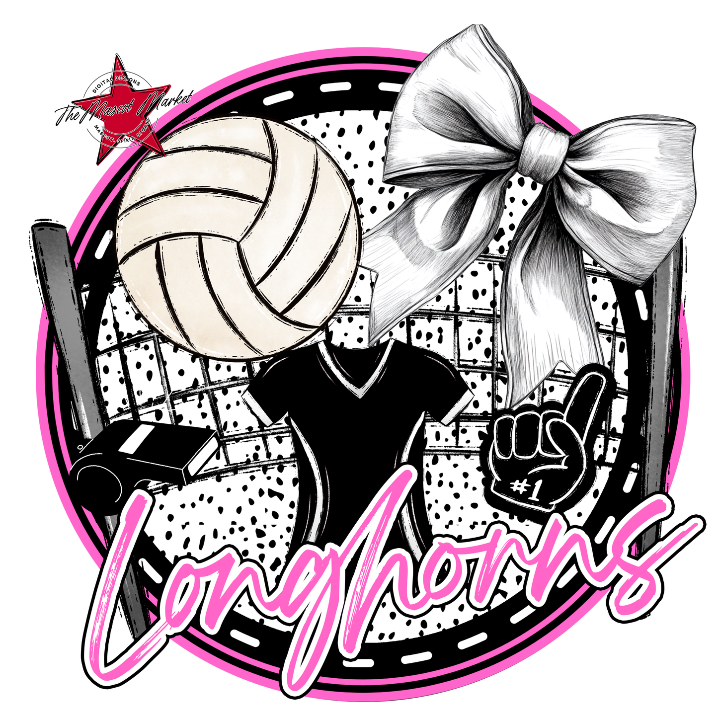 Longhorns Circle Volleyball Design-Baby Pink