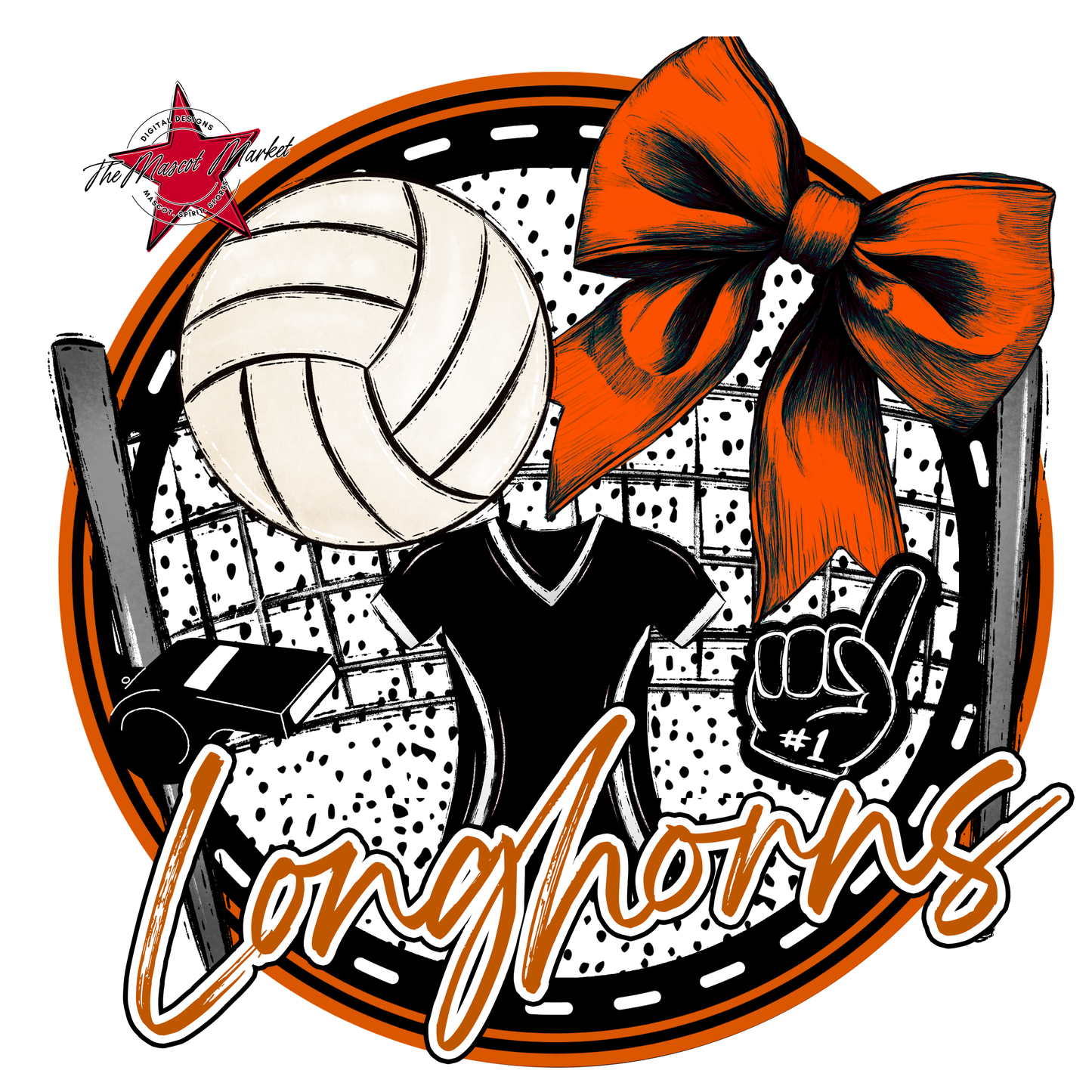 Longhorns Circle Volleyball Design-Burnt Orange