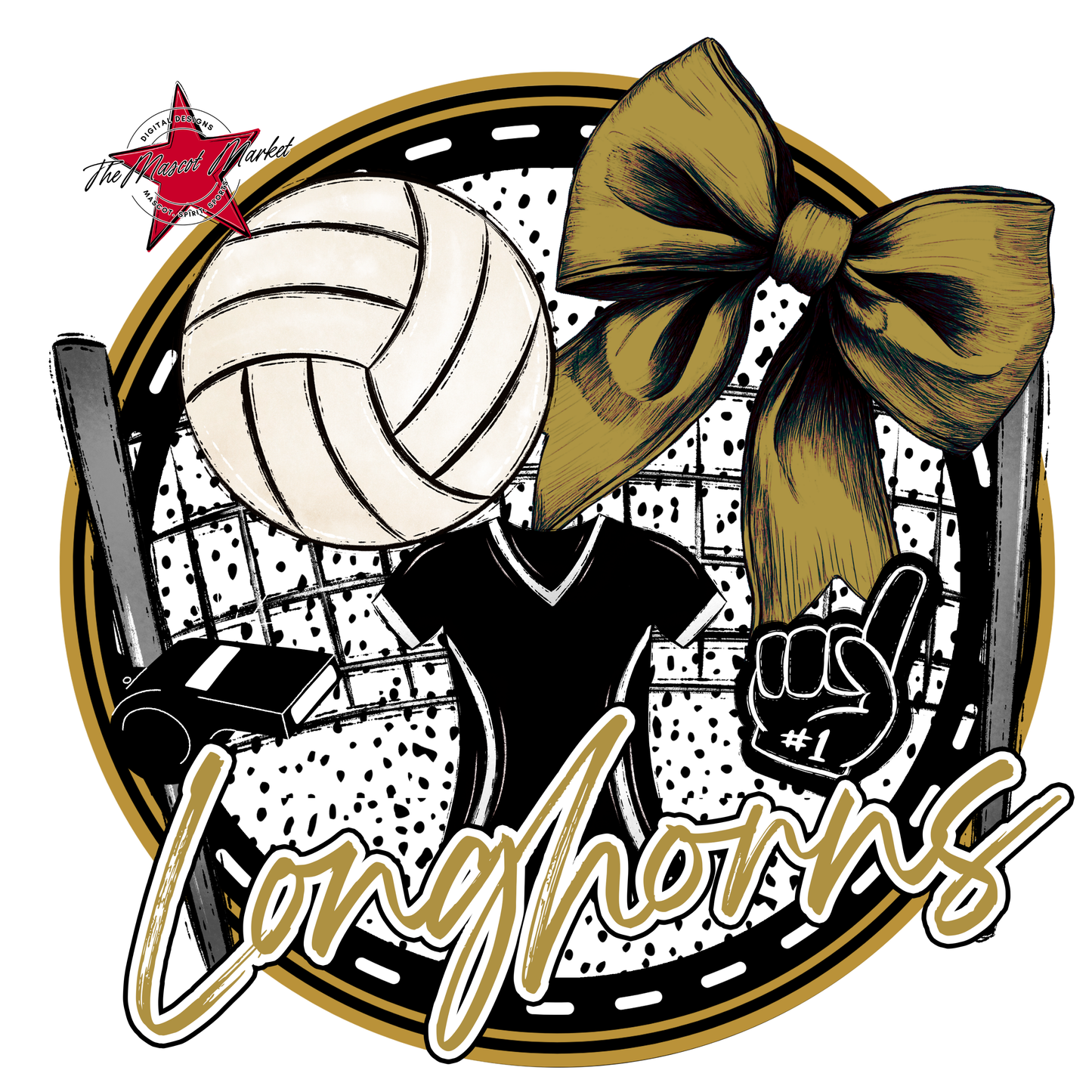 Longhorns Circle Volleyball Design-Gold