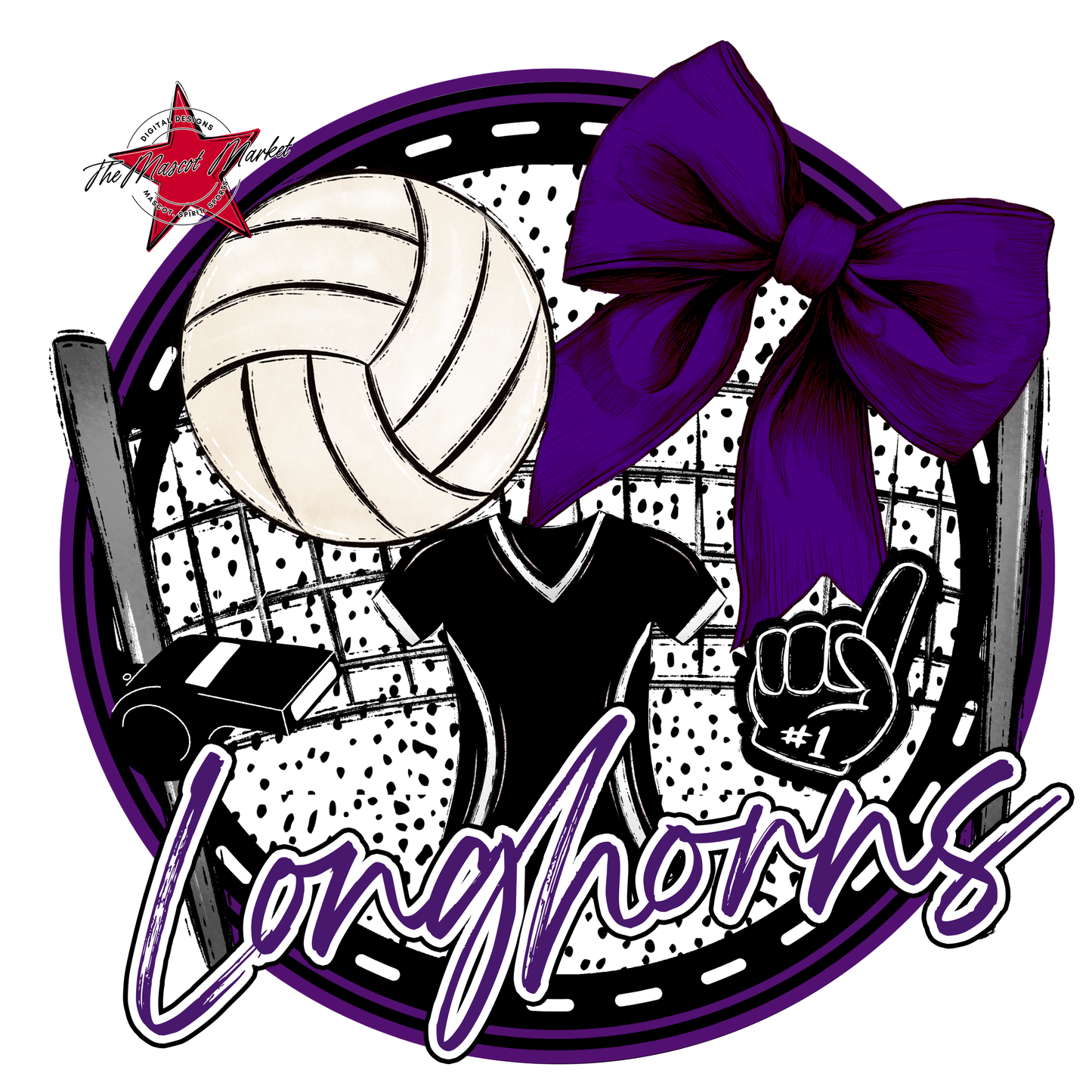 Longhorns Circle Volleyball Design-Purple
