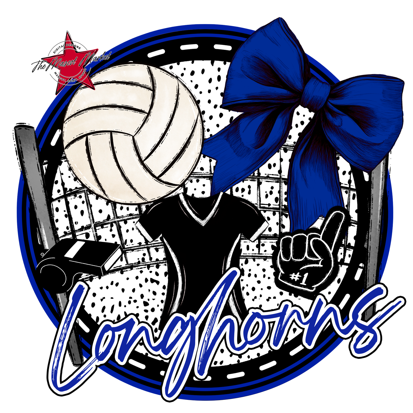 Longhorns Circle Volleyball Design-Royal Blue