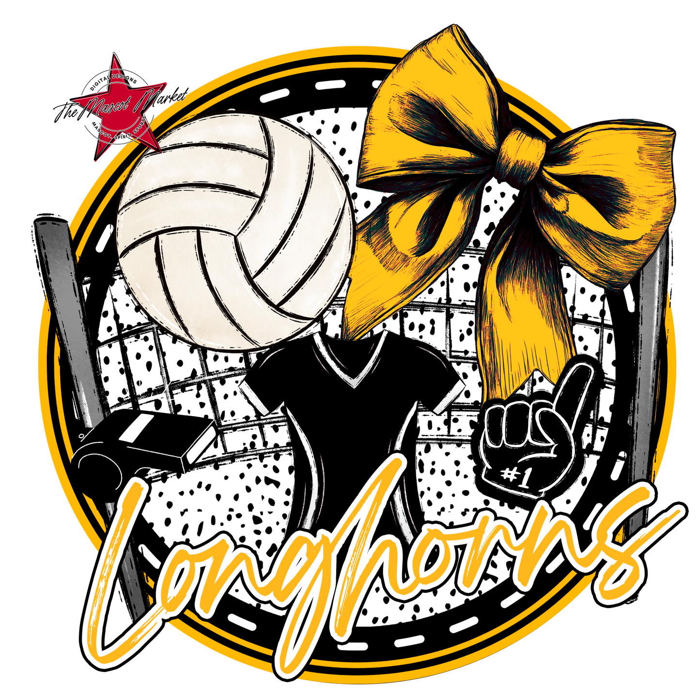 Longhorns Circle Volleyball Design-Yellow