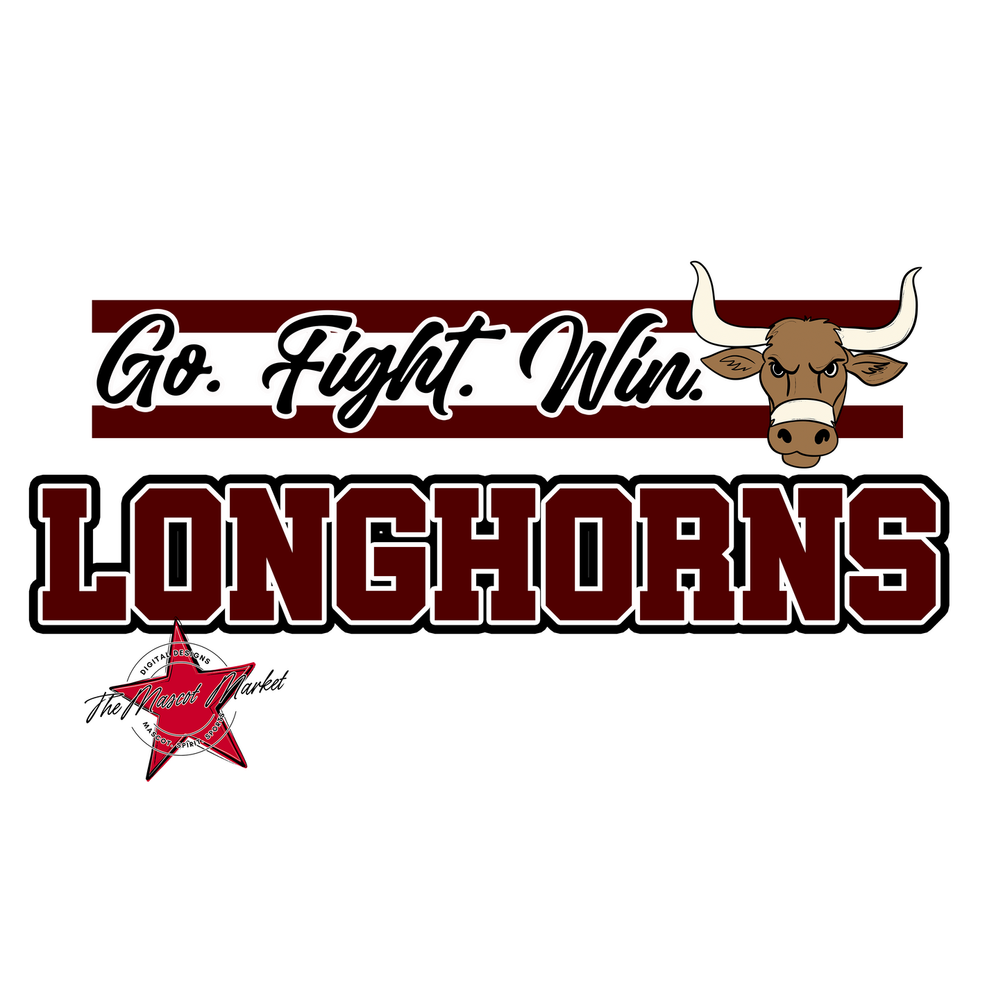 Longhorns Go Fight Win Mascot Lines-Maroon