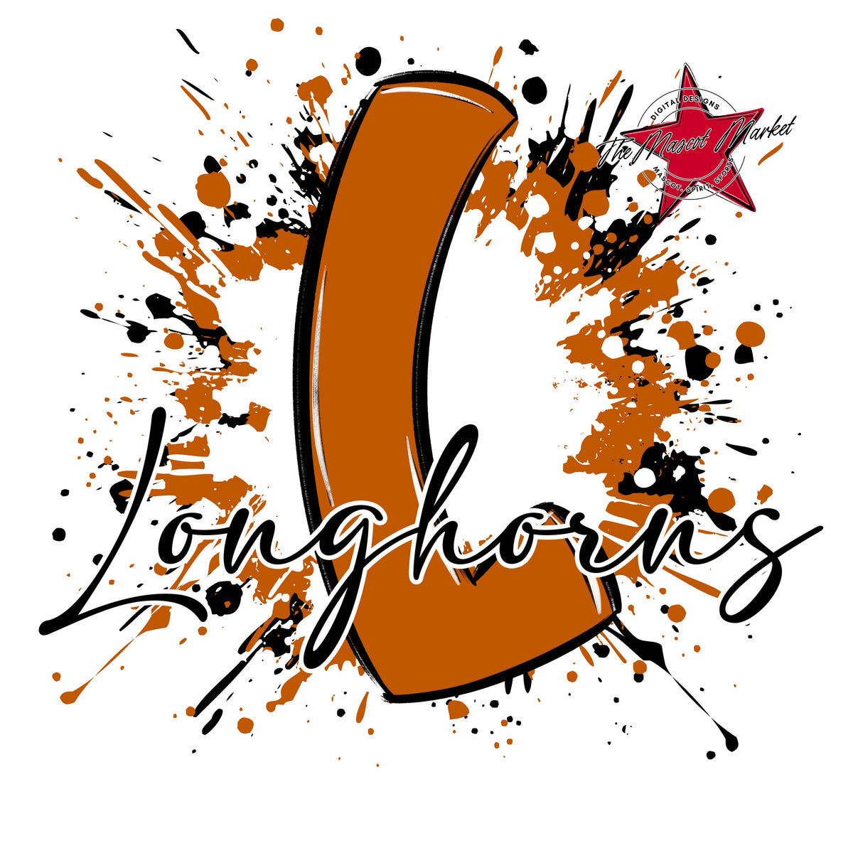 Longhorns Mascot Splatter-Burnt Orange