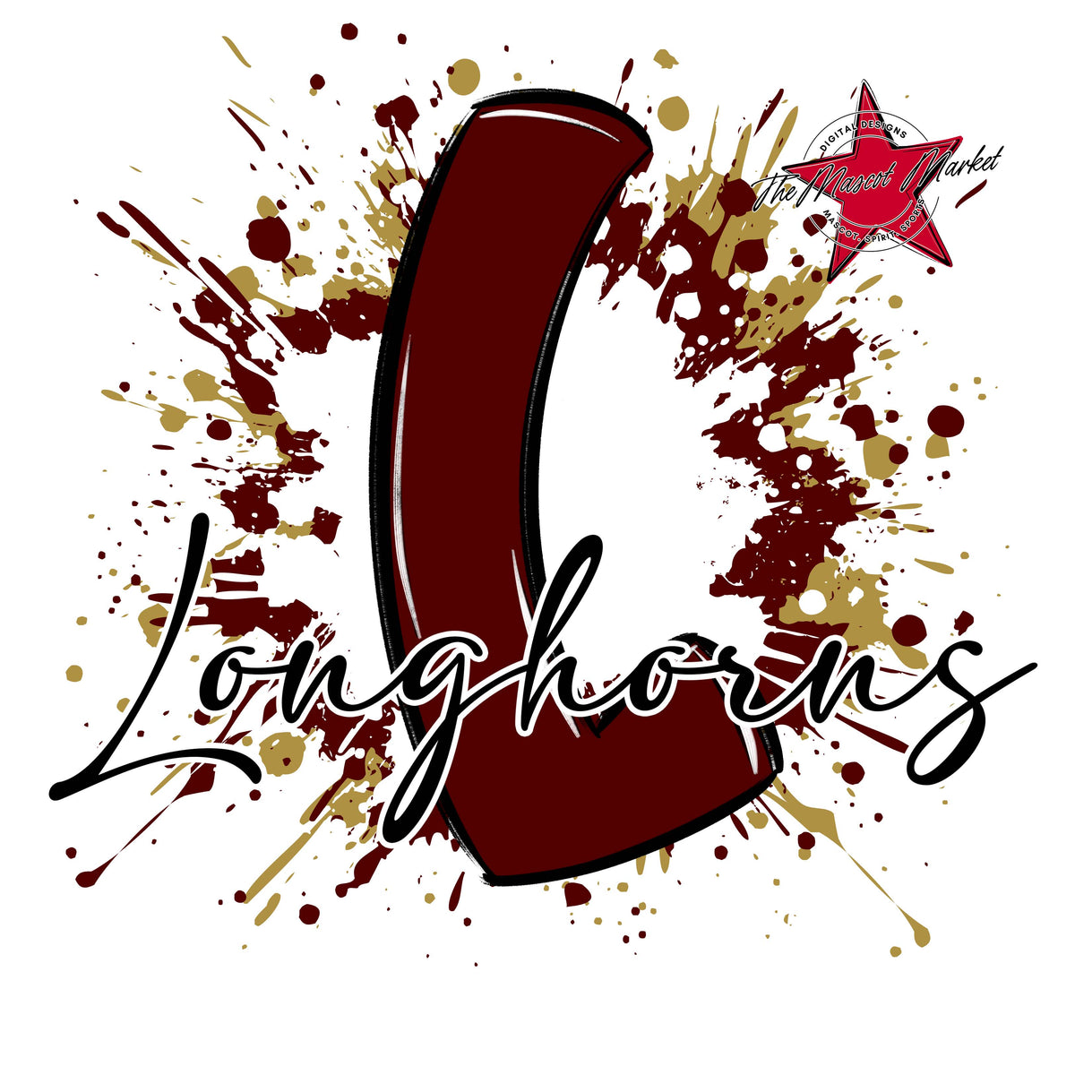 Longhorns Mascot Splatter-Maroon & Gold