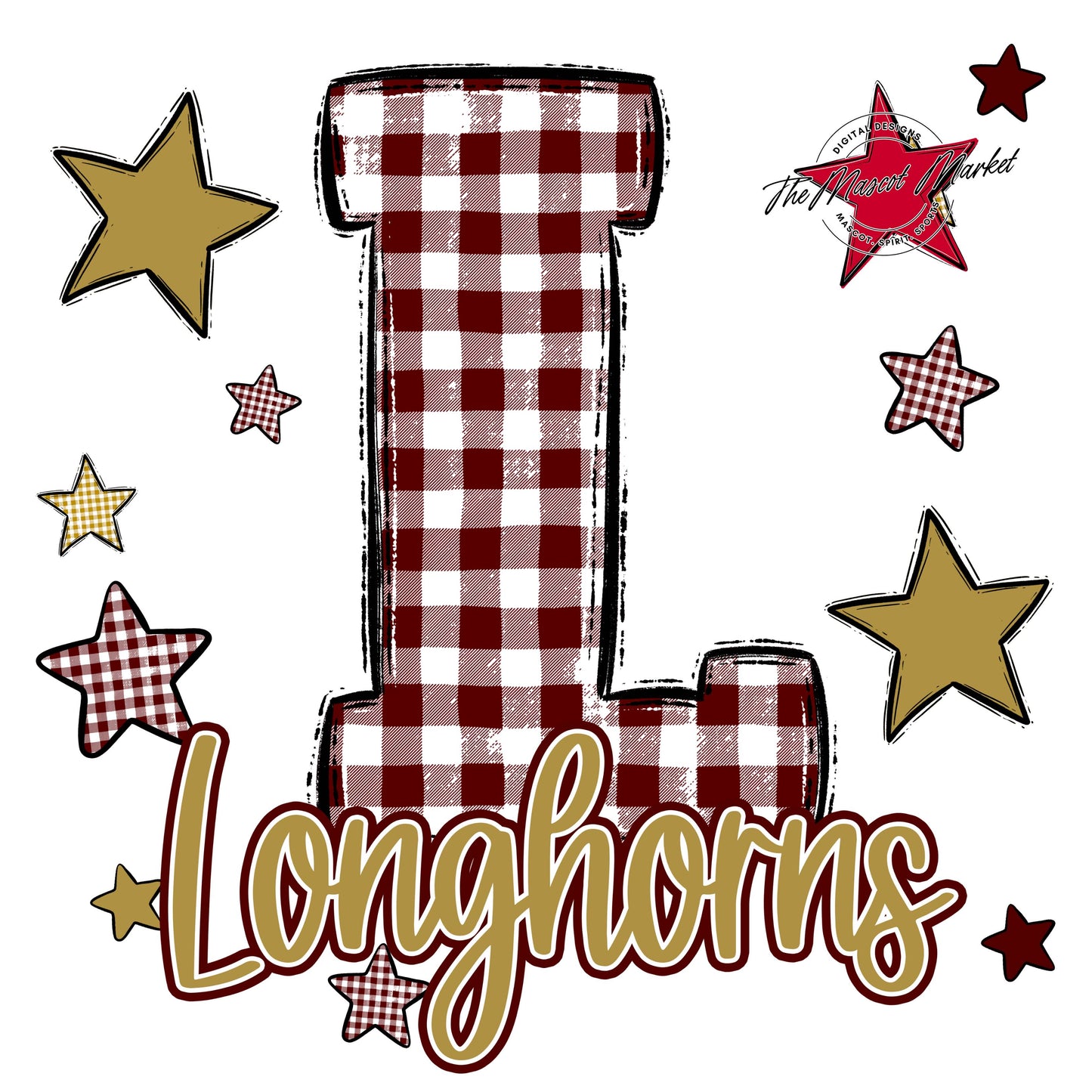 Longhorns Plaid Star Design-Maroon & Gold