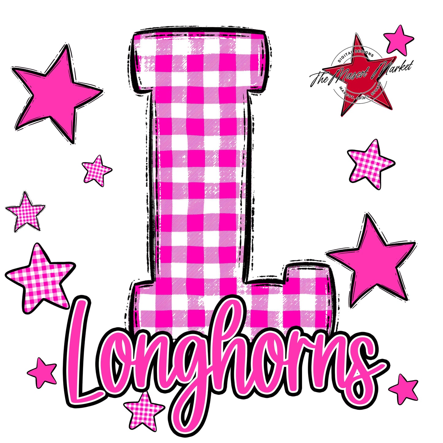 Longhorns Plaid Star Design-Pink