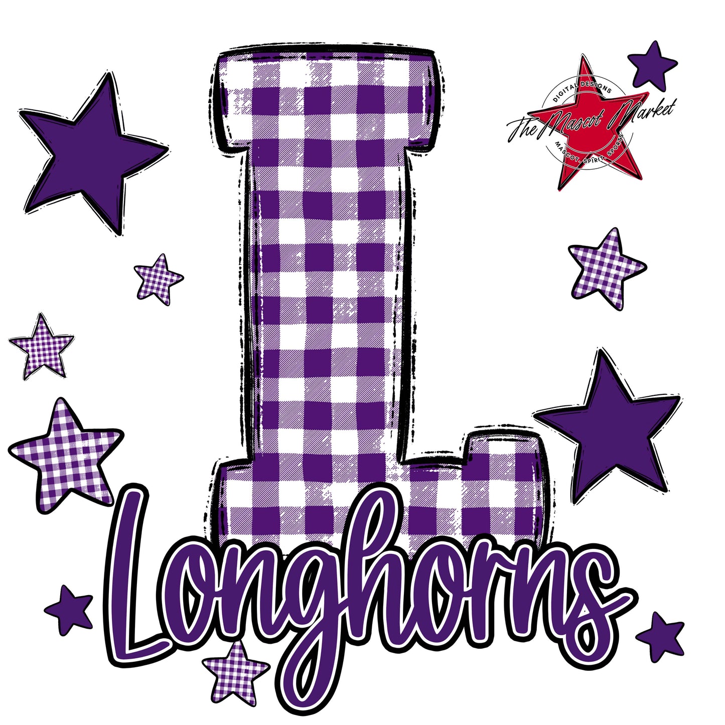 Longhorns Plaid Star Design-Purple