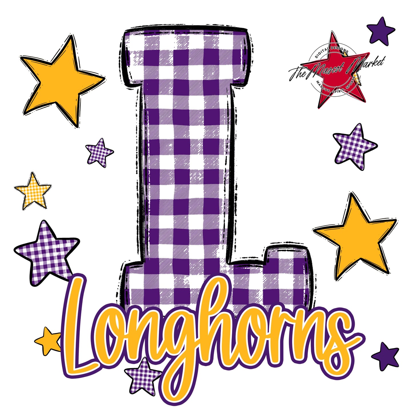 Longhorns Plaid Star Design-Purple & Yellow