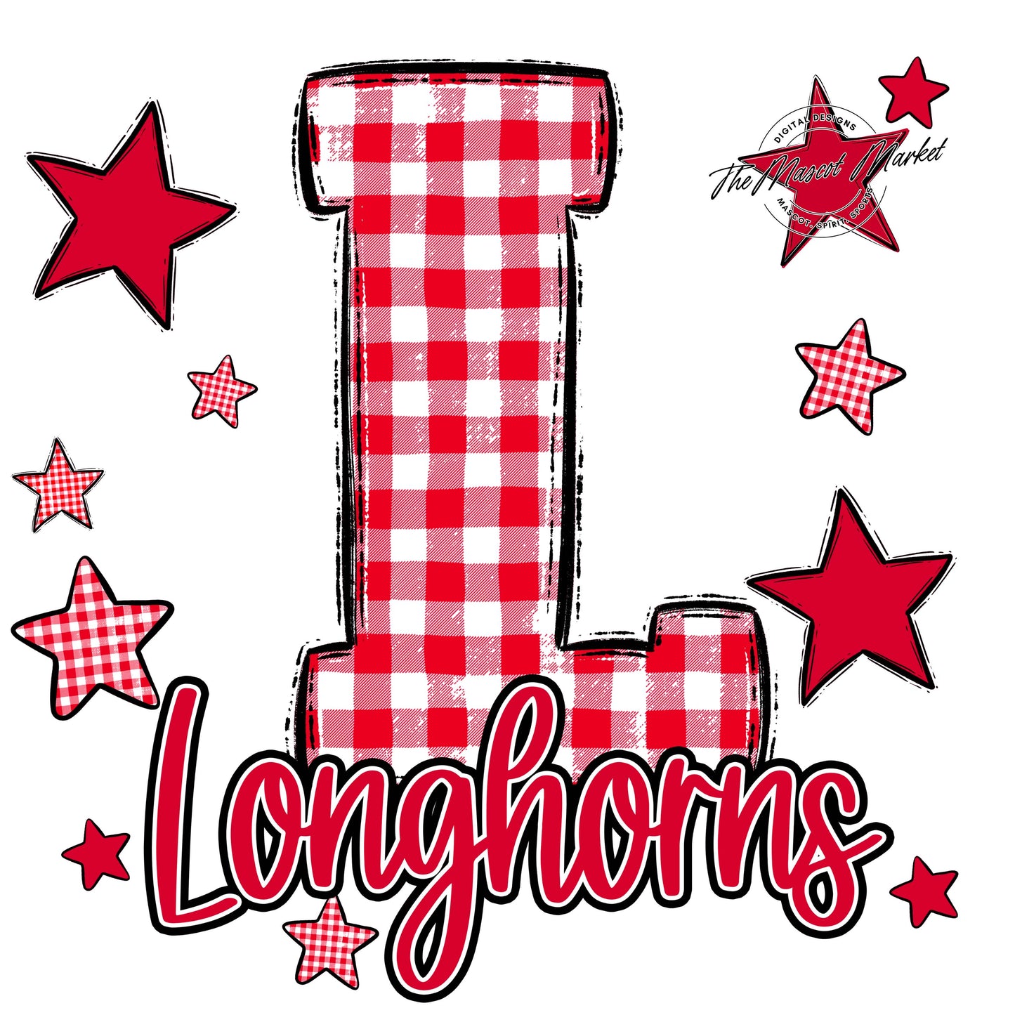 Longhorns Plaid Star Design-Red