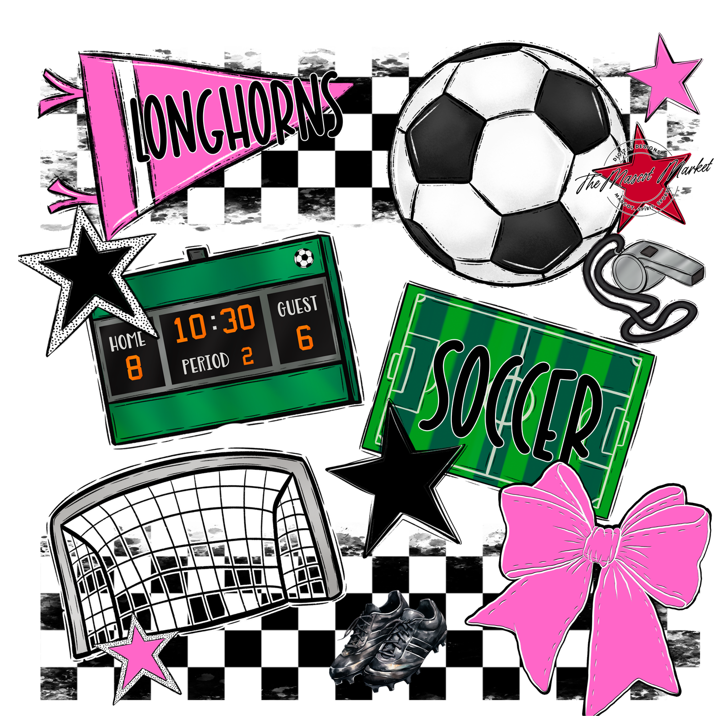 Longhorns Checkers Soccer Spirit Design-Baby Pink