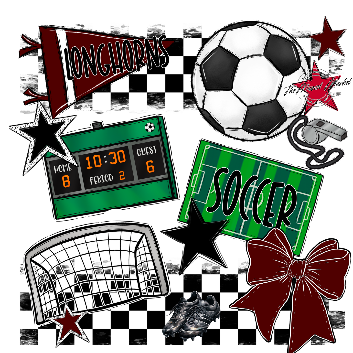 Longhorns Checkers Soccer Spirit Design-Maroon