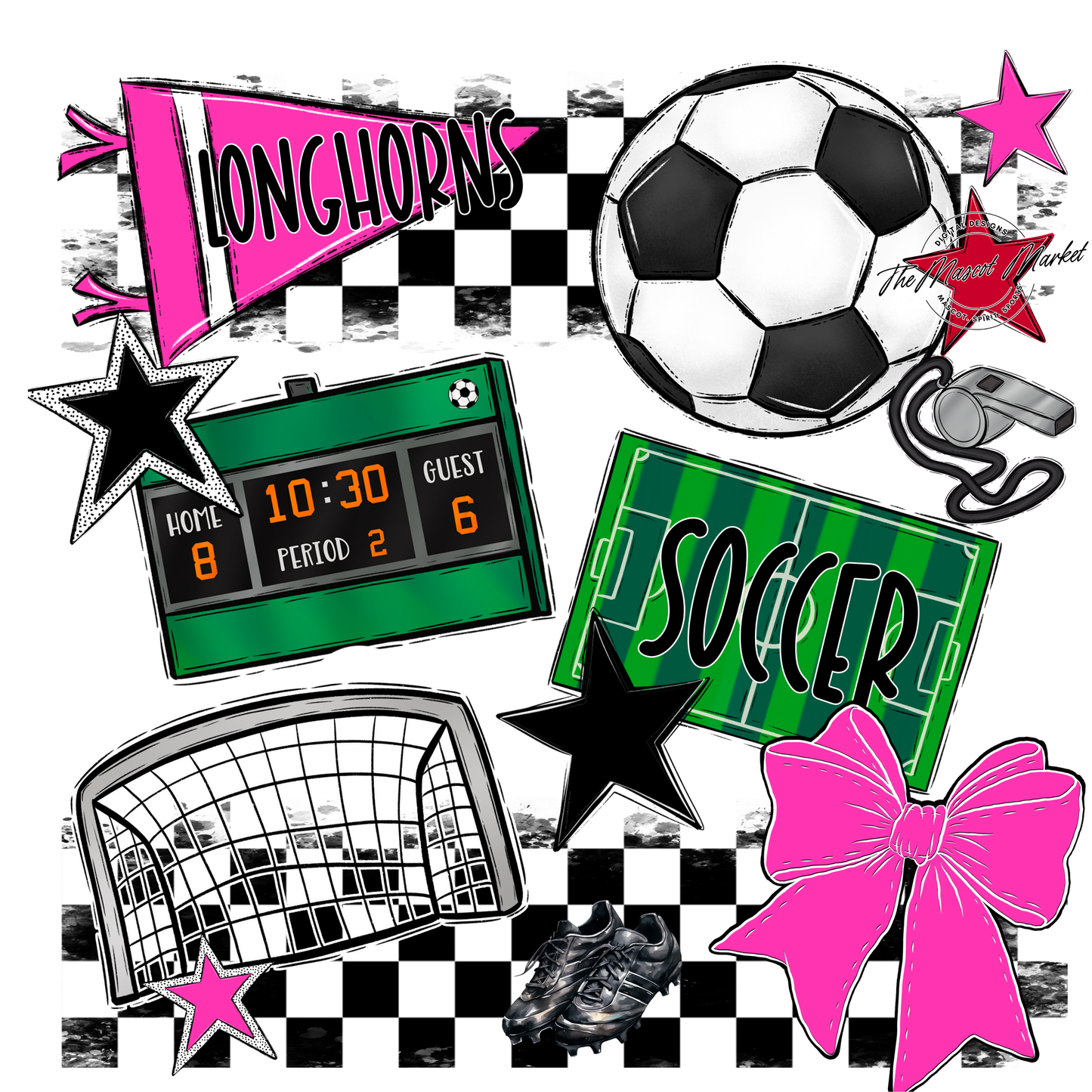 Longhorns Checkers Soccer Spirit Design-Pink