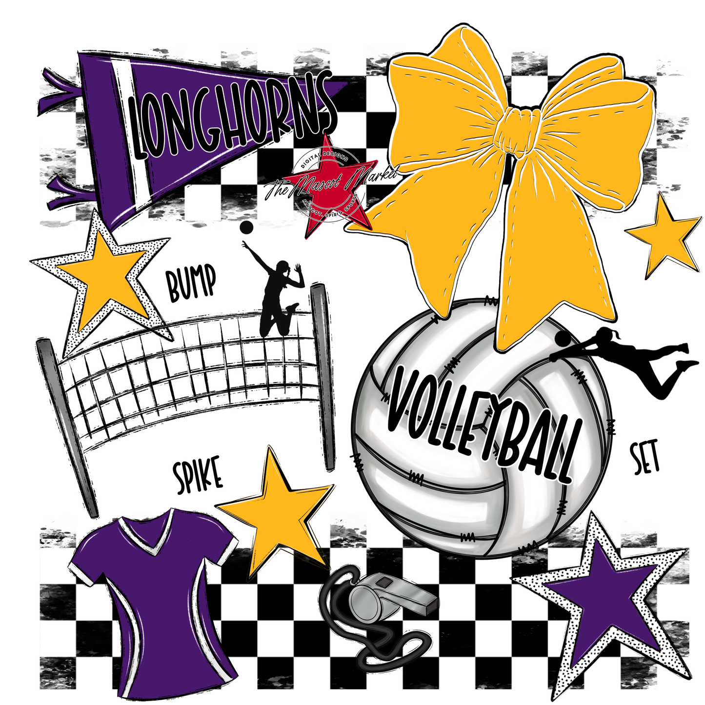 Longhorns Checkers Volleyball Spirit Design-Purple