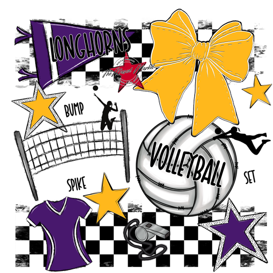 Longhorns Checkers Volleyball Spirit Design-Purple