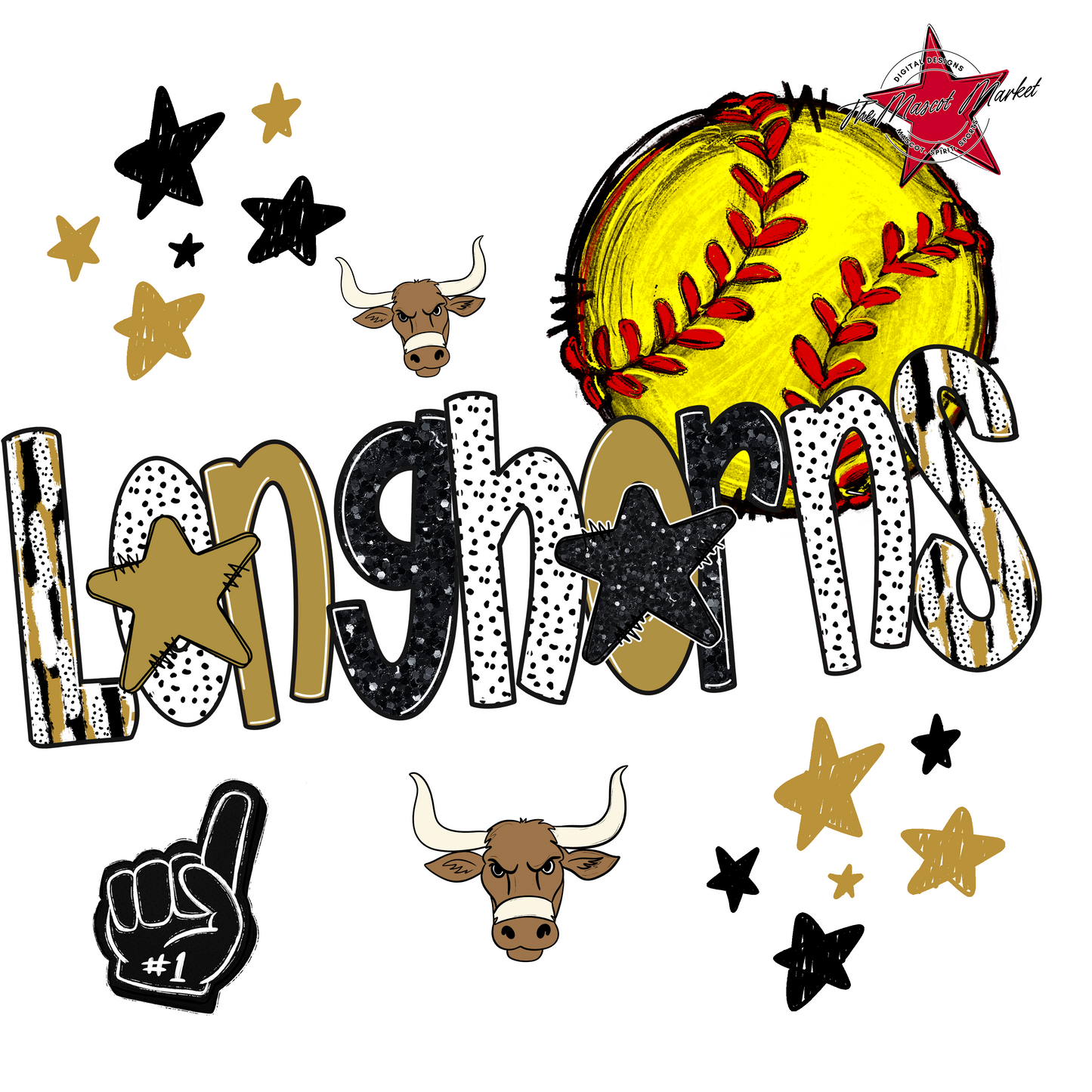 Longhorns Softball Scrape-Gold