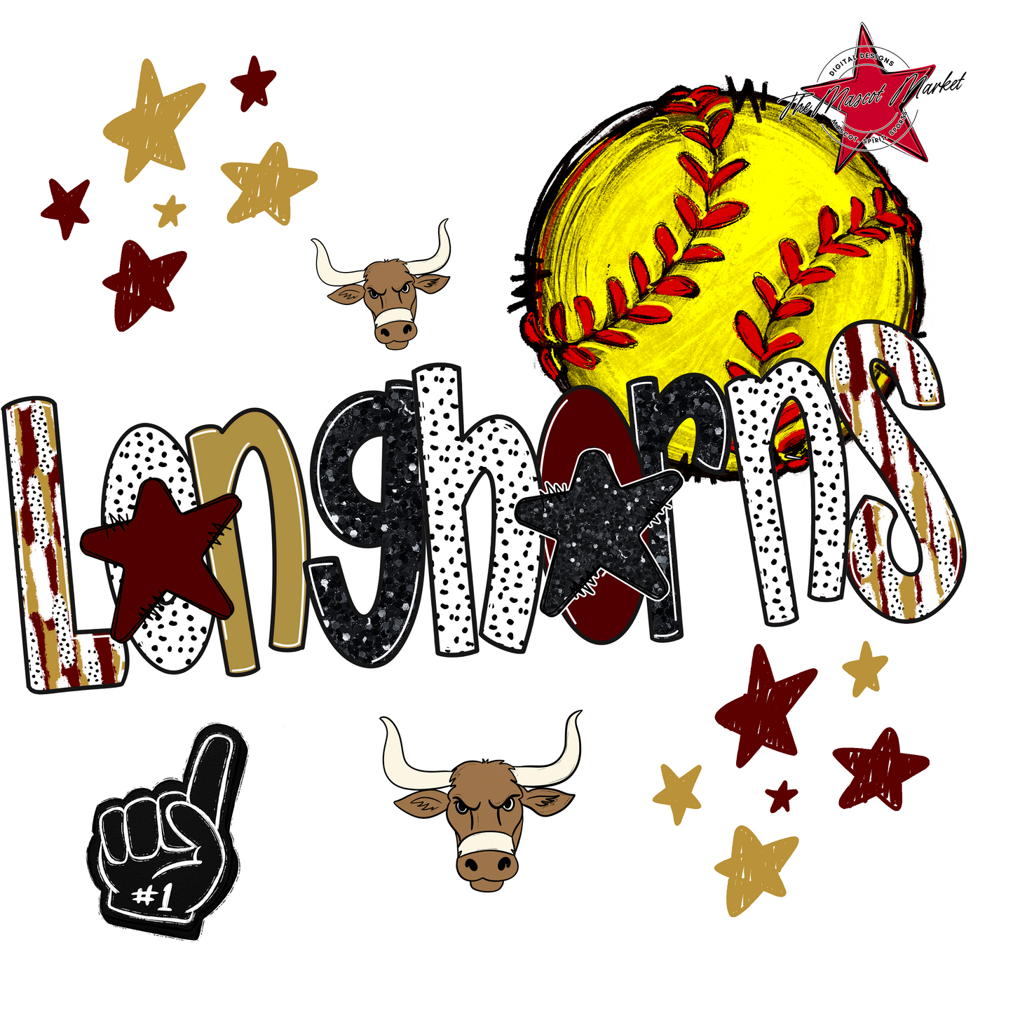 Longhorns Softball Scrape-Maroon-Gold