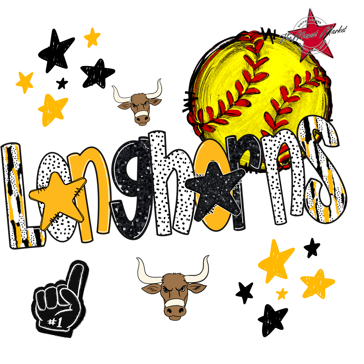 Longhorns Softball Scrape-Yellow