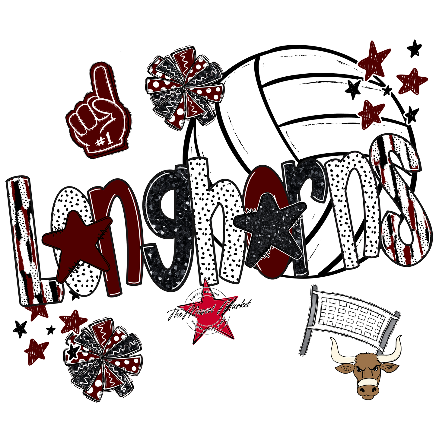 Longhorns Volleyball Scrape-Maroon