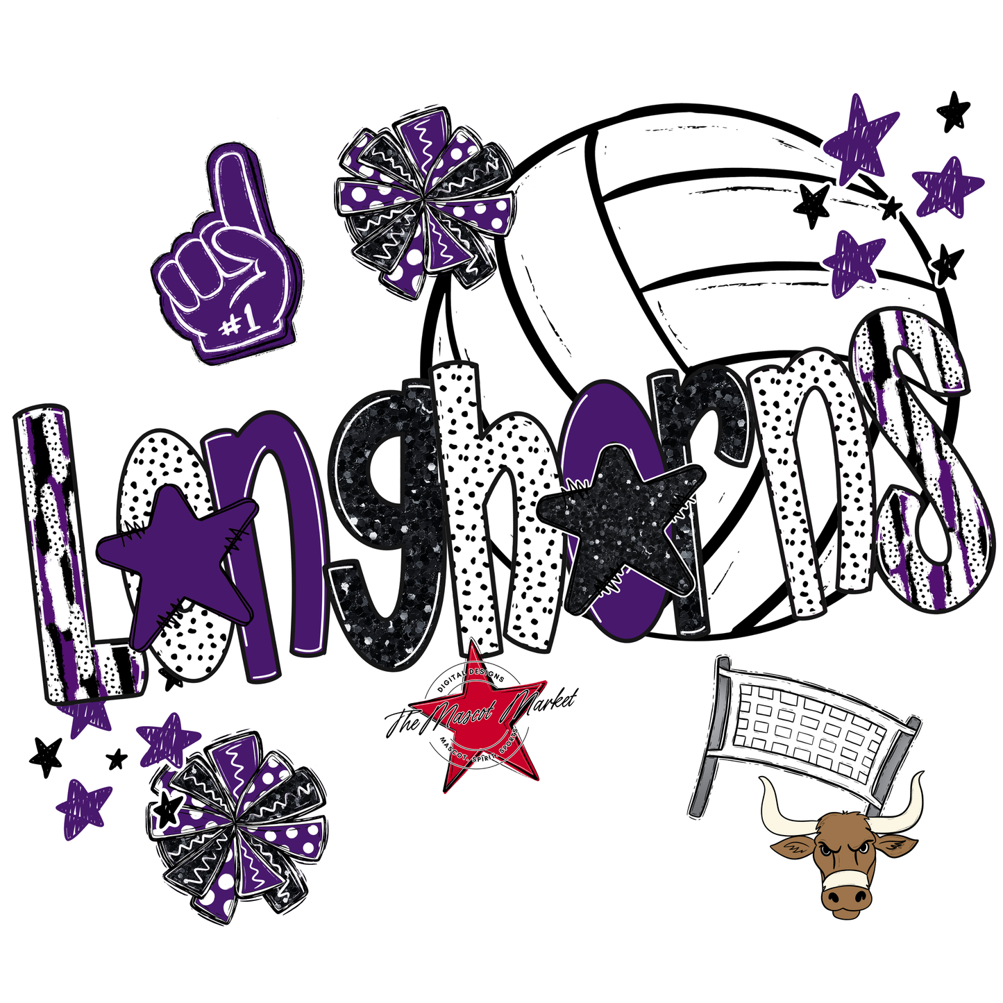 Longhorns Volleyball Scrape-Purple
