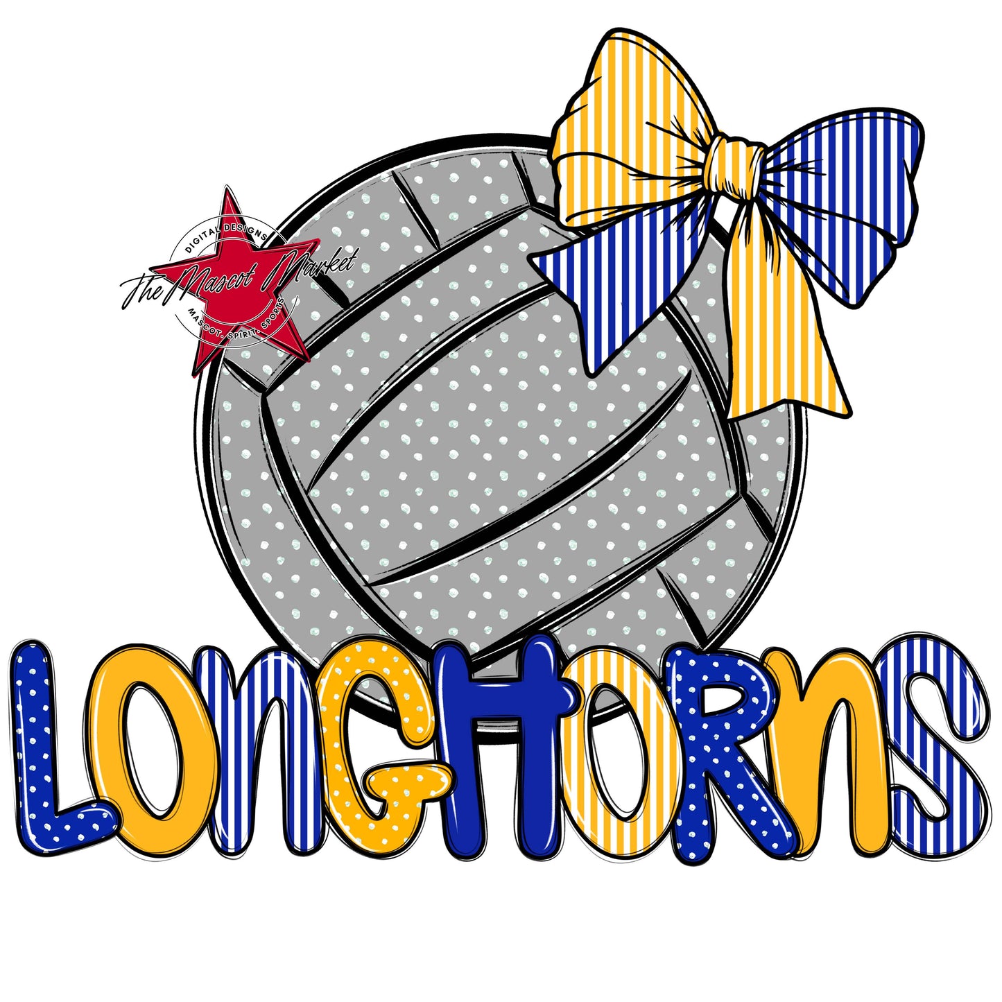 Longhorns Volleyball Spirit Design-Royal Blue & Yellow