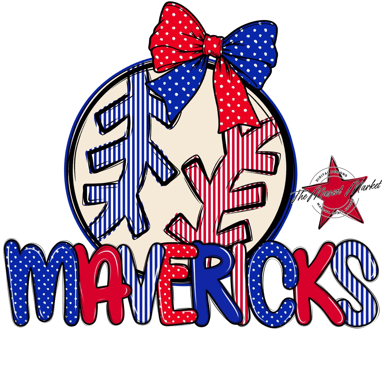 Mavericks Baseball-Softball Spirit Design-Royal Blue & Red