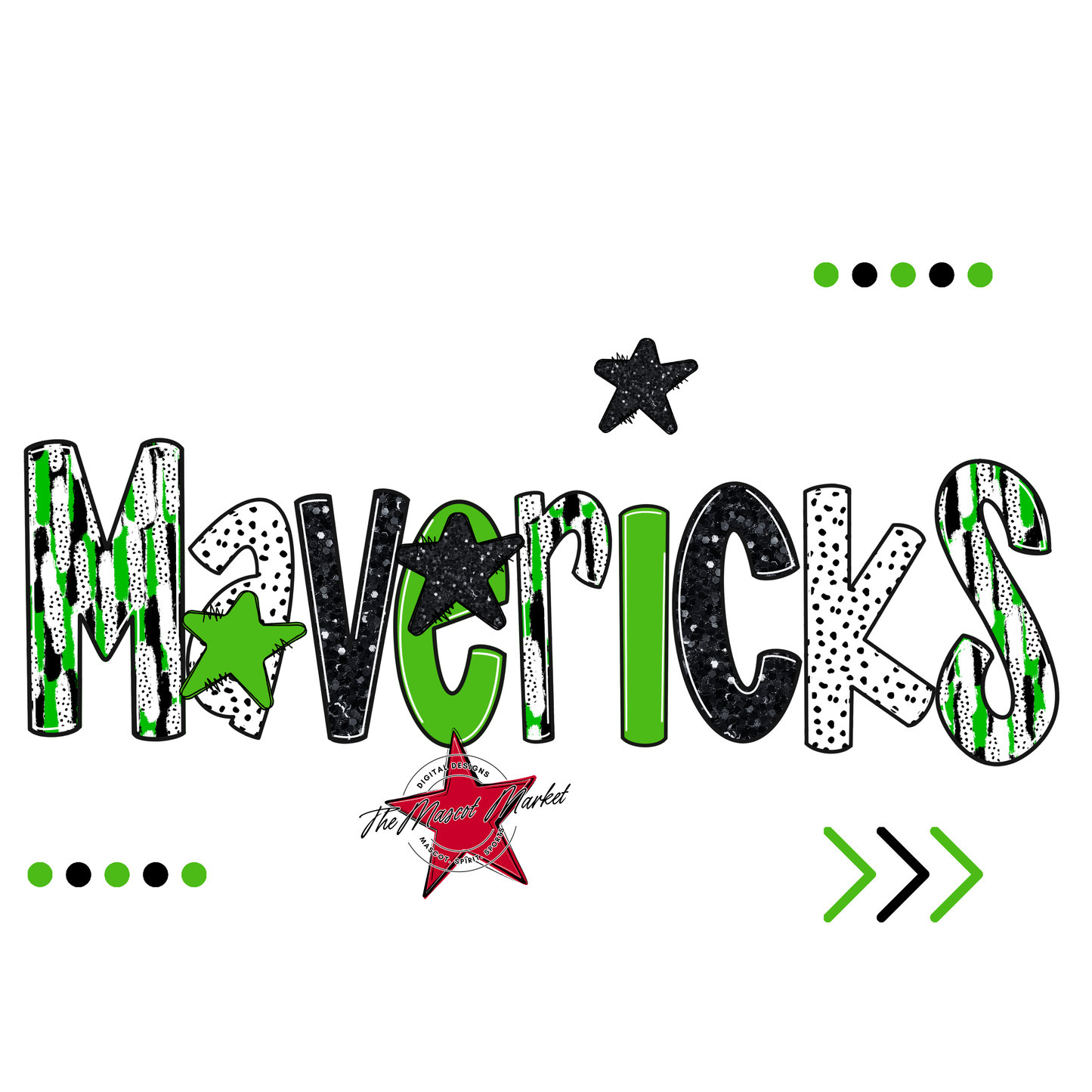 Mavericks Brushstroke Alpha w Arrows-Bright Green