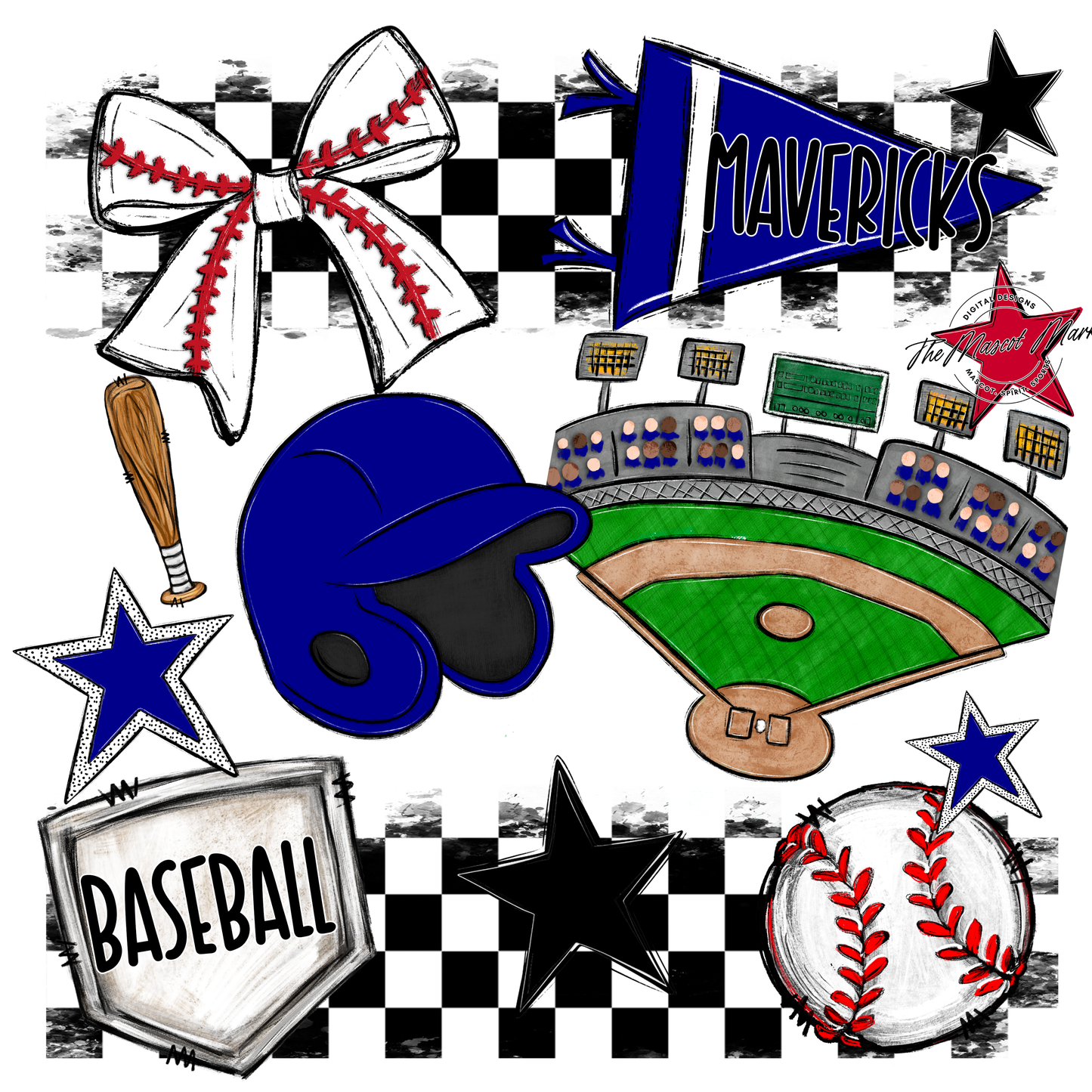 Mavericks Checkers Baseball Spirit Design-Blue