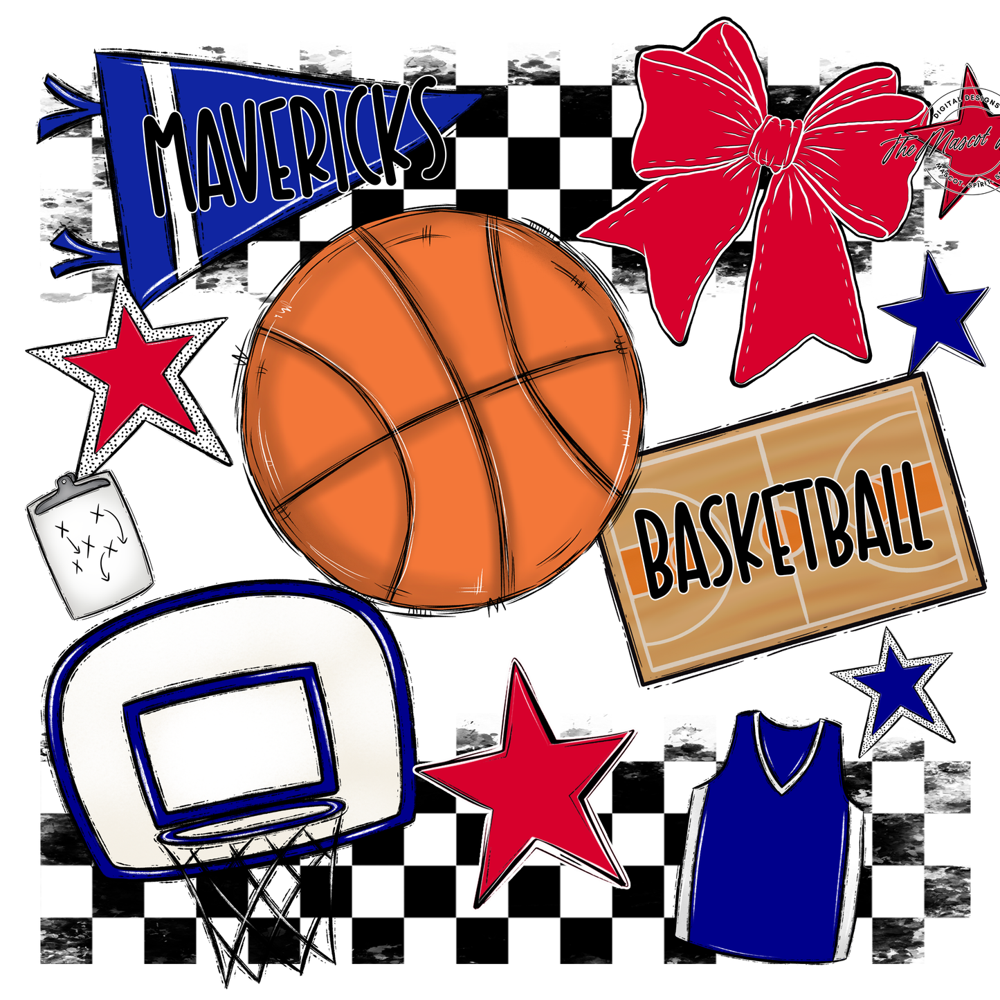 Mavericks Checkers Basketball Spirit Design-Blue-Red