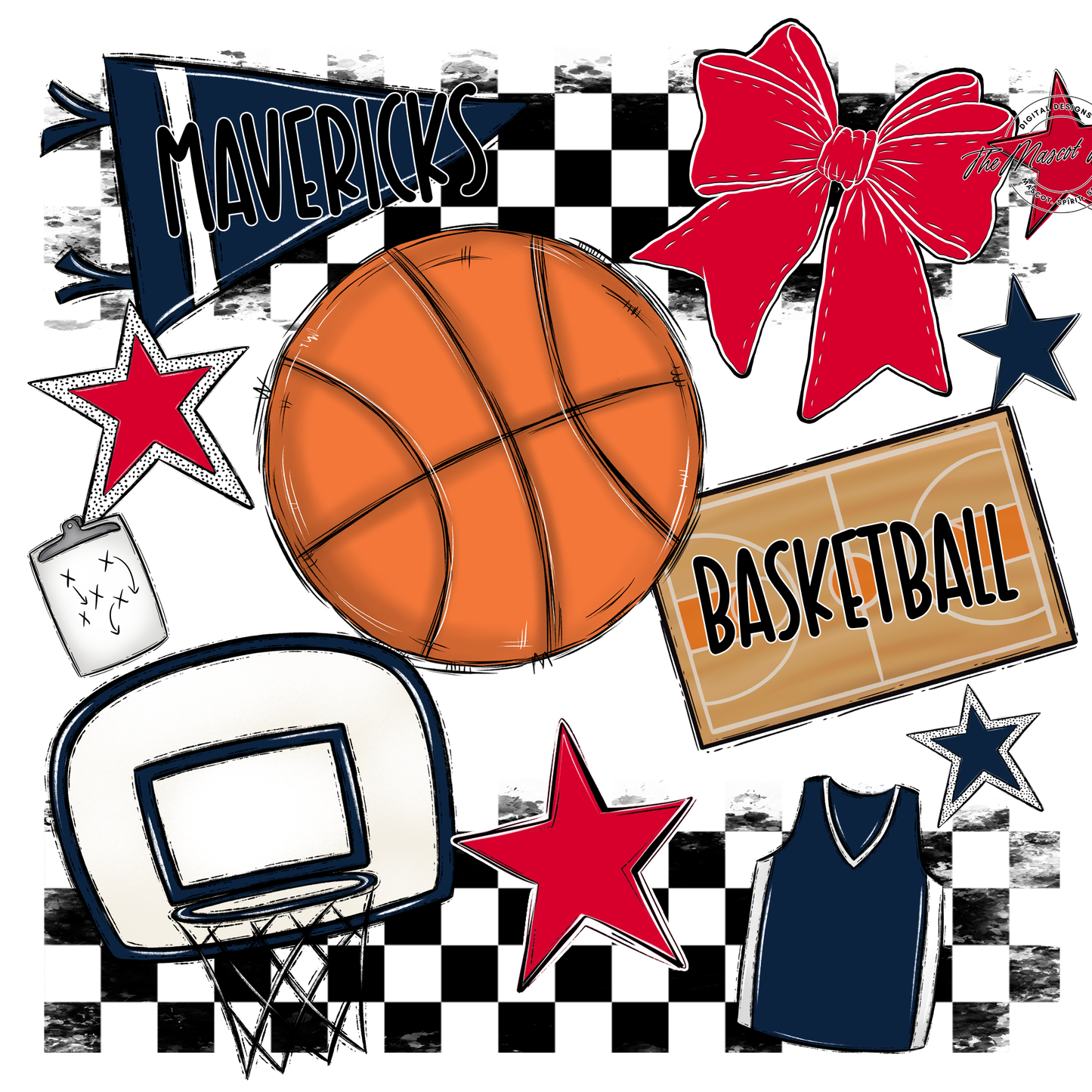 Mavericks Checkers Basketball Spirit Design-Navy-Red