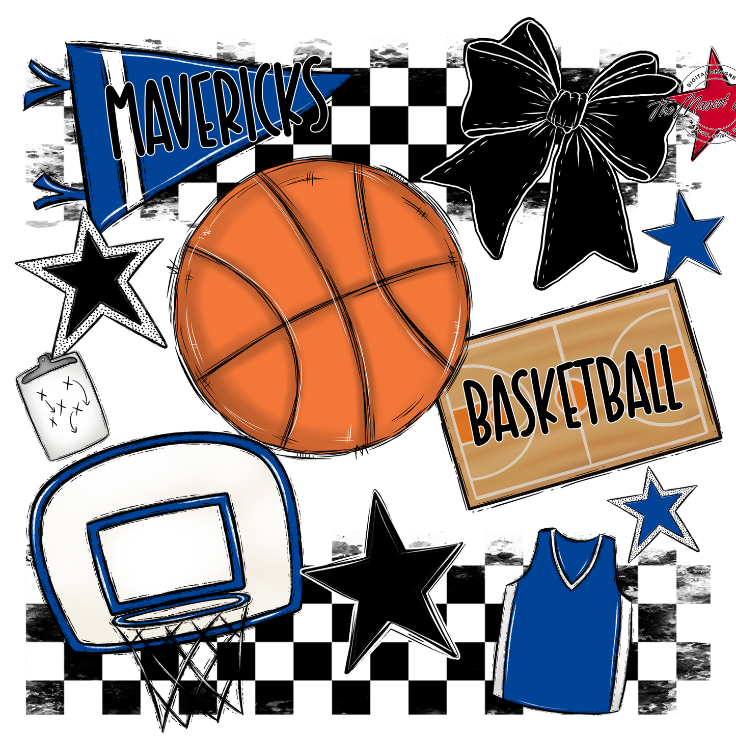 Mavericks Checkers Basketball Spirit Design-Off Blue