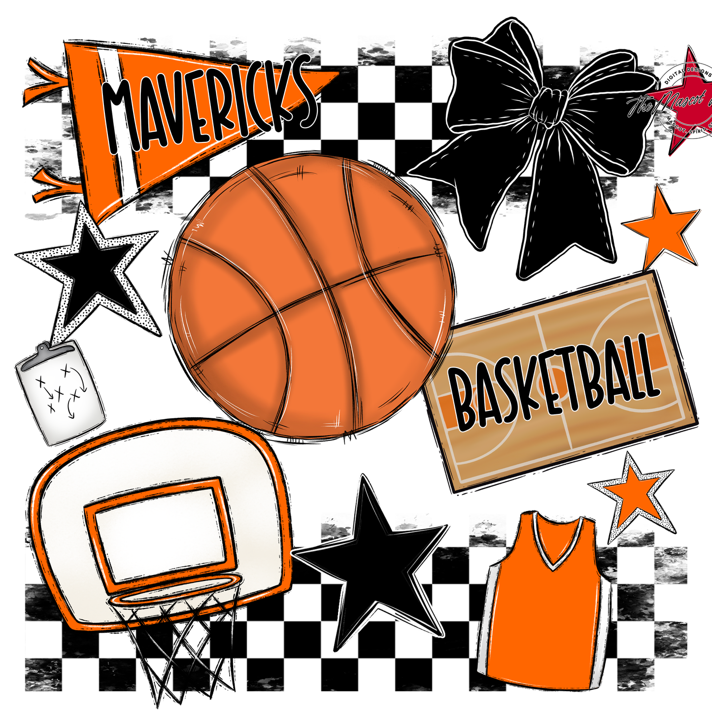 Mavericks Checkers Basketball Spirit Design-Orange